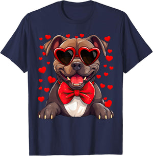 American Bully Heart Sunglasses Bow Tie Valentine's Day T-Shirt - T-Shirt | Navy