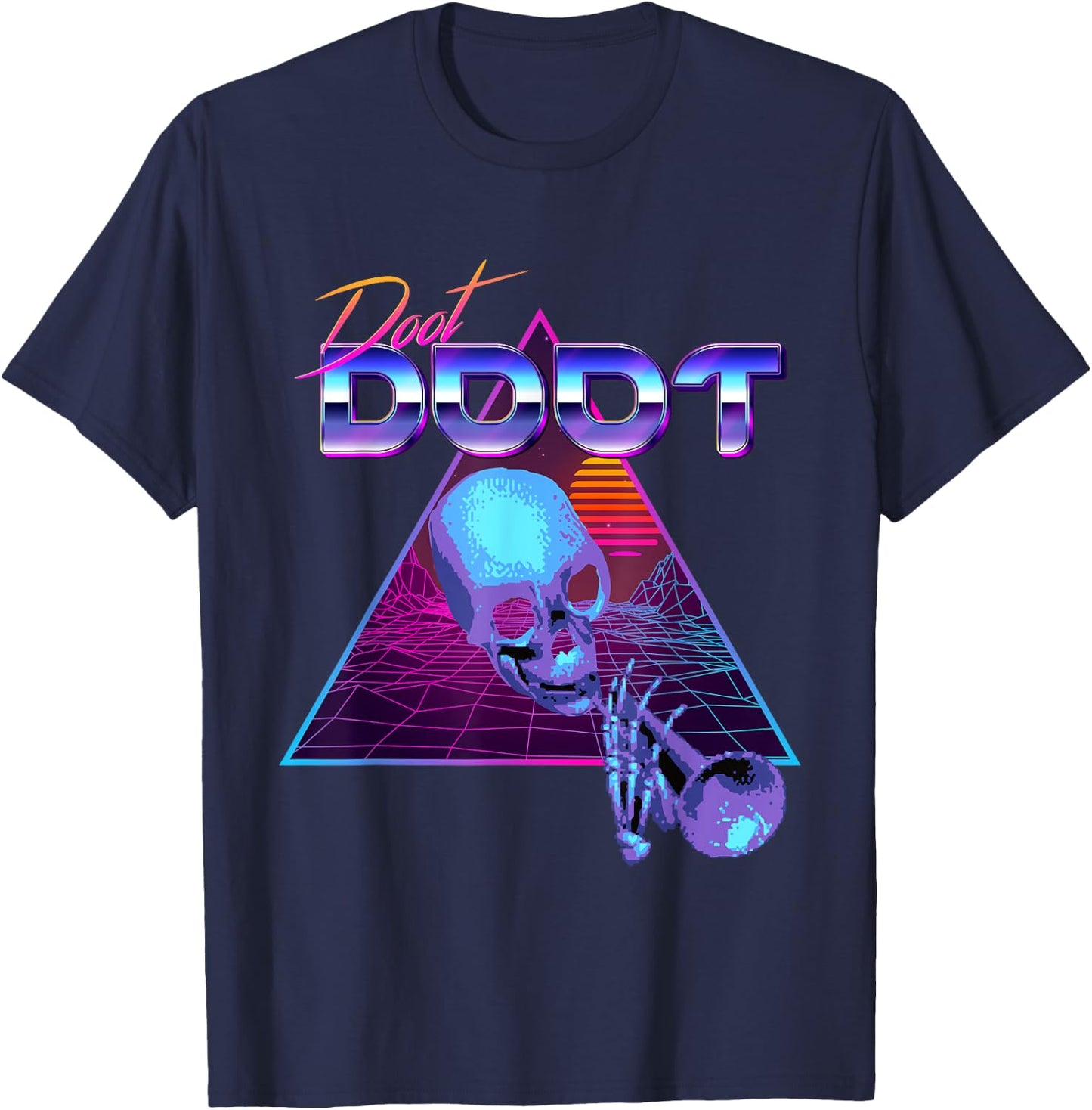 Doot Doot Mr Skeltal Synthwave Streetwear T-Shirt - T-Shirt | Navy