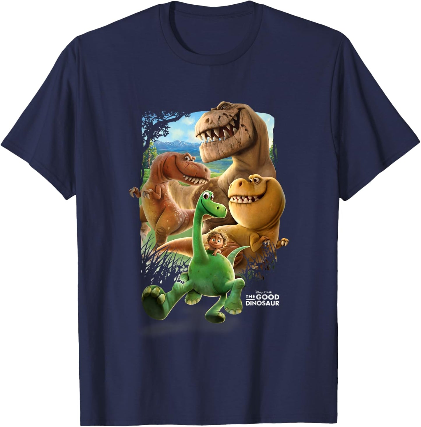 Disney Pixar The Good Dinosaur Main Characters Chest Poster T-Shirt - T-Shirt | Navy