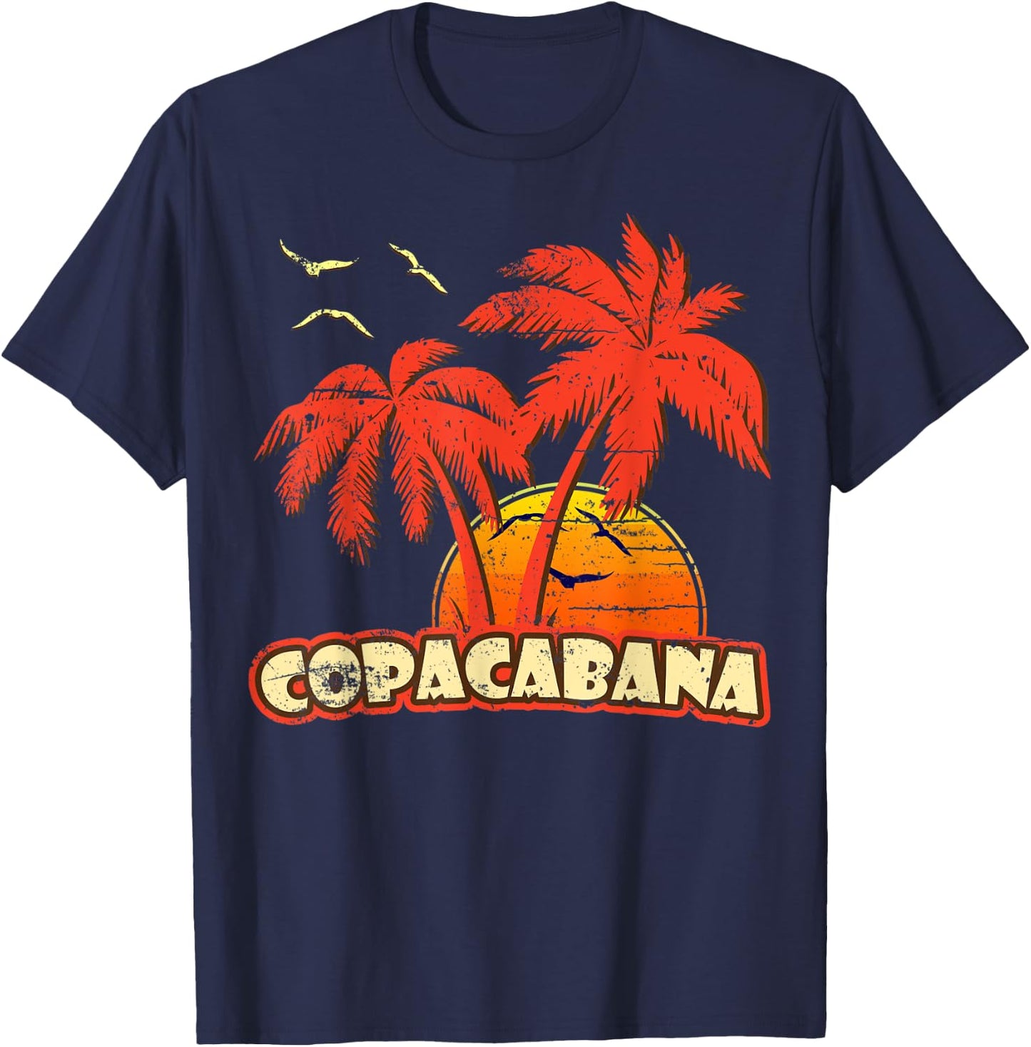 Copacabana Summer Palm Trees 80s Beach Sunset Men Women Kids T-Shirt - T-Shirt | Navy