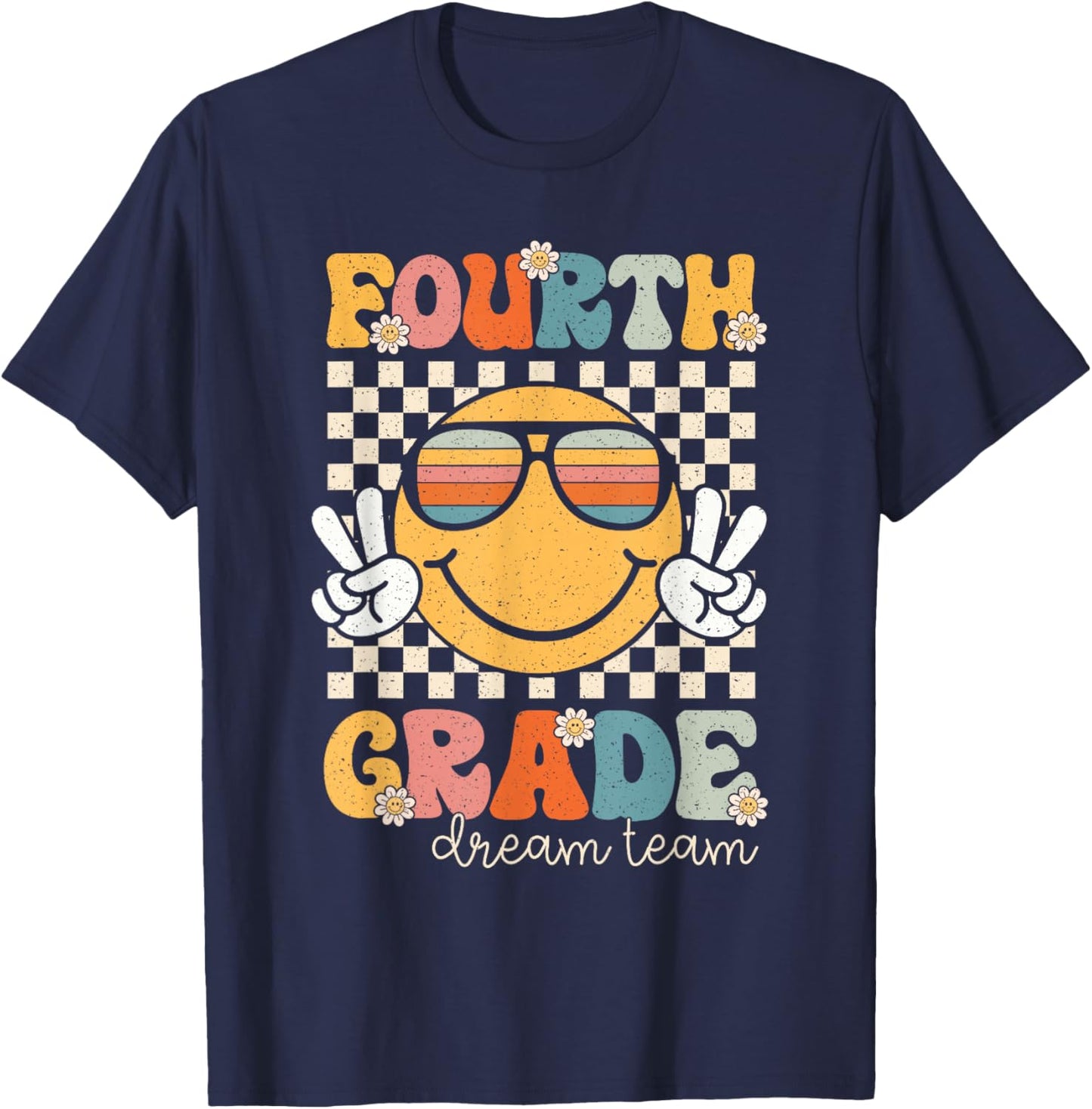 Fourth Grade Dream Team Smile Retro Back To School 4th Grade T-Shirt - T-Shirt | Navy