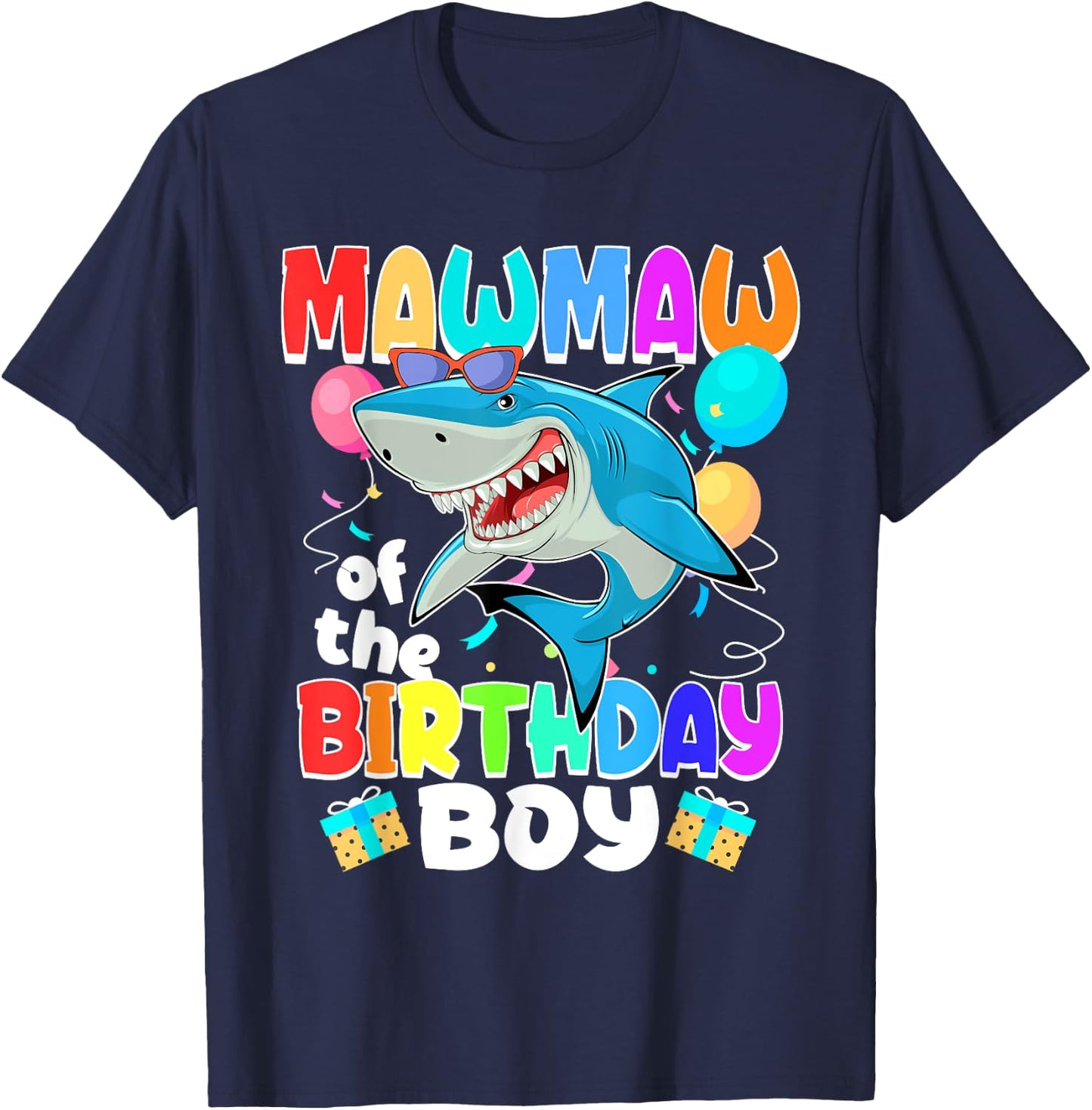 Mawmaw of the Birthday Boy Family Matching Party Shark T-Shirt - T-Shirt | Navy