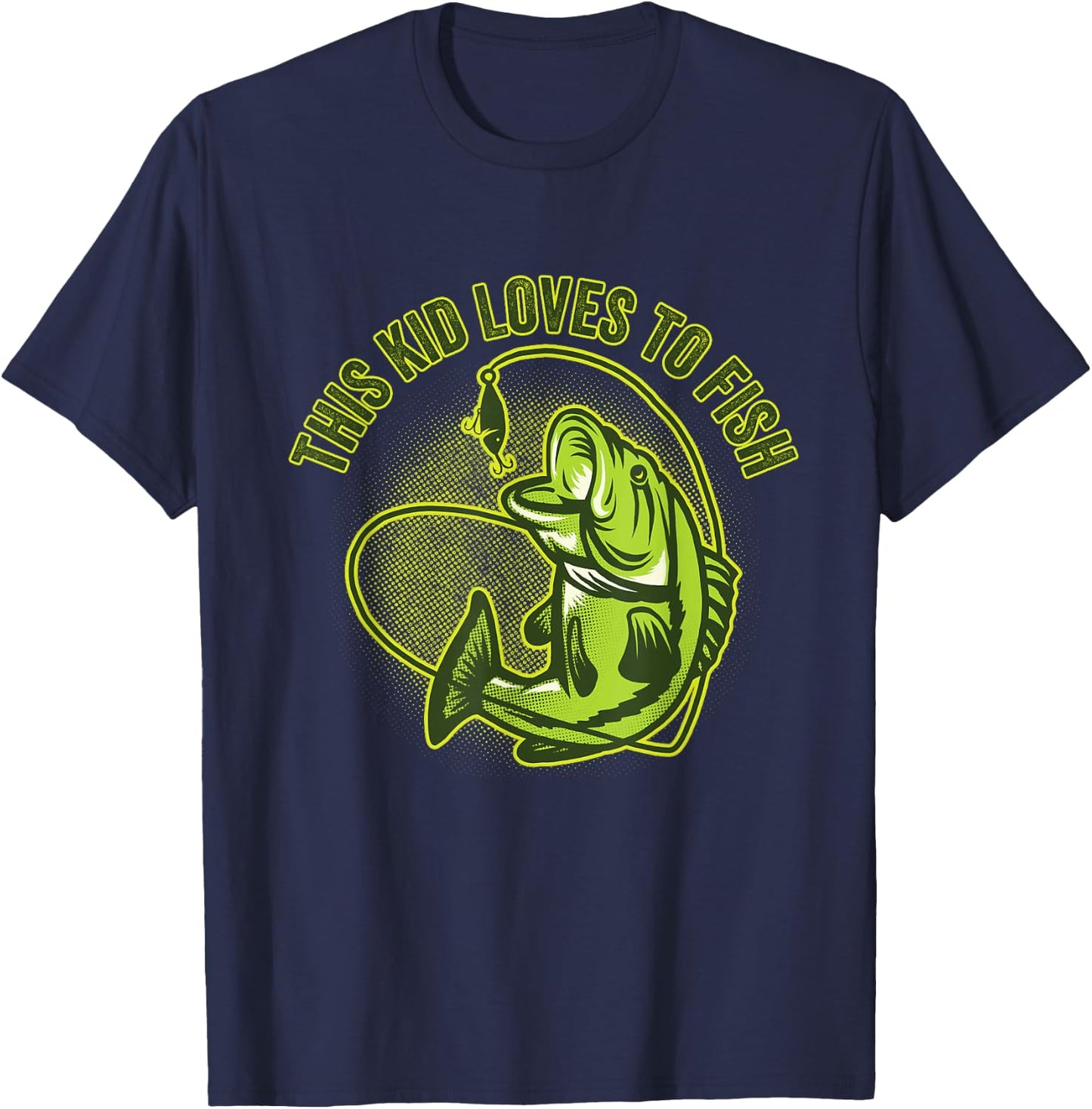 This Kid Loves To Fish Heart Fishing Gift T-Shirt - T-Shirt | Navy