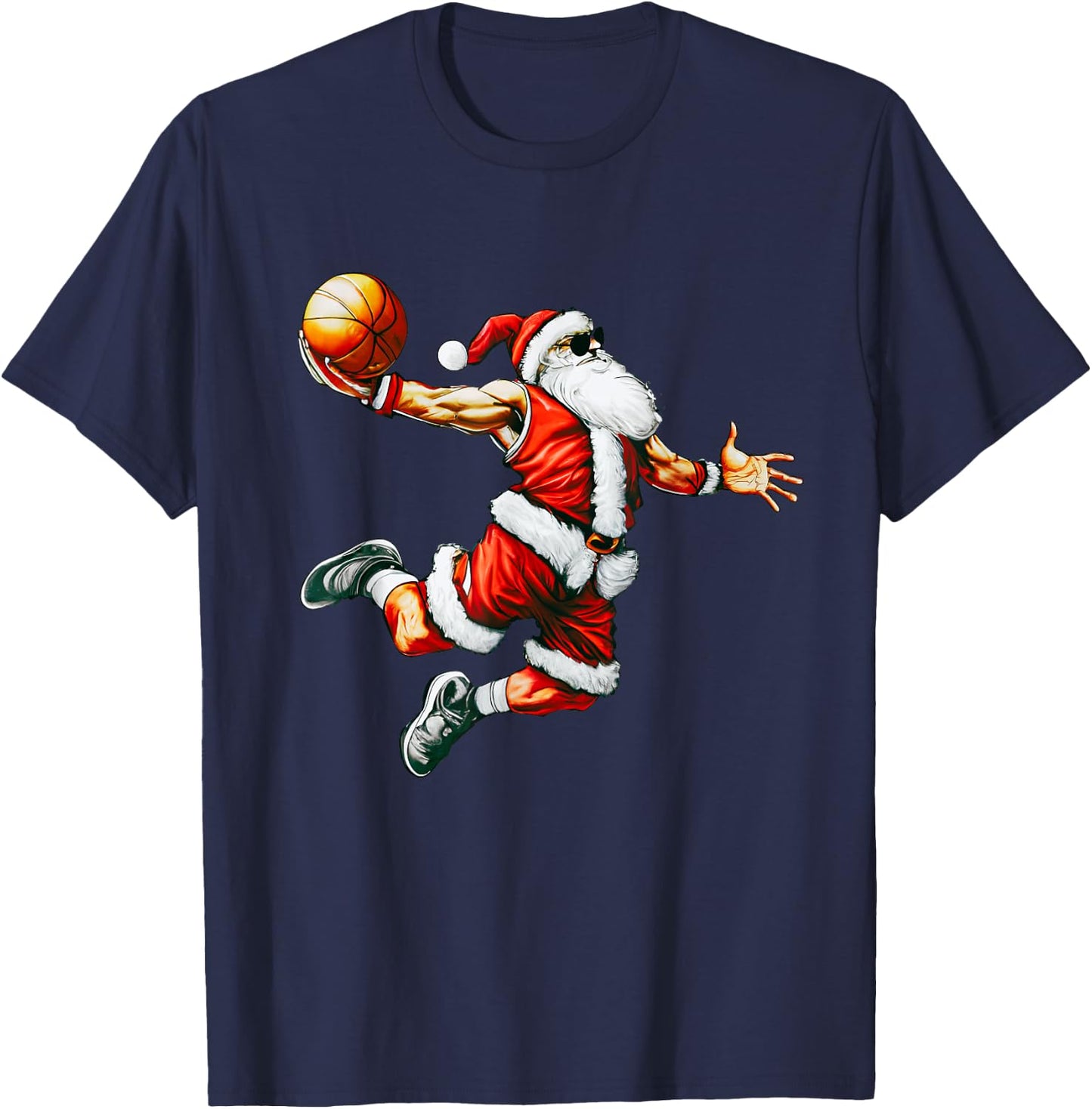 Santa Claus Slam Dunk Basketball Hoop Christmas Pajama Bball T-Shirt - T-Shirt | Navy