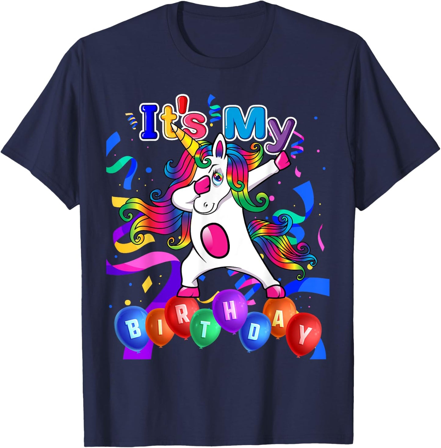 Kids Adult Its My Birthday Girl Dabbing Unicorn Party Outfit T-Shirt - T-Shirt | Navy
