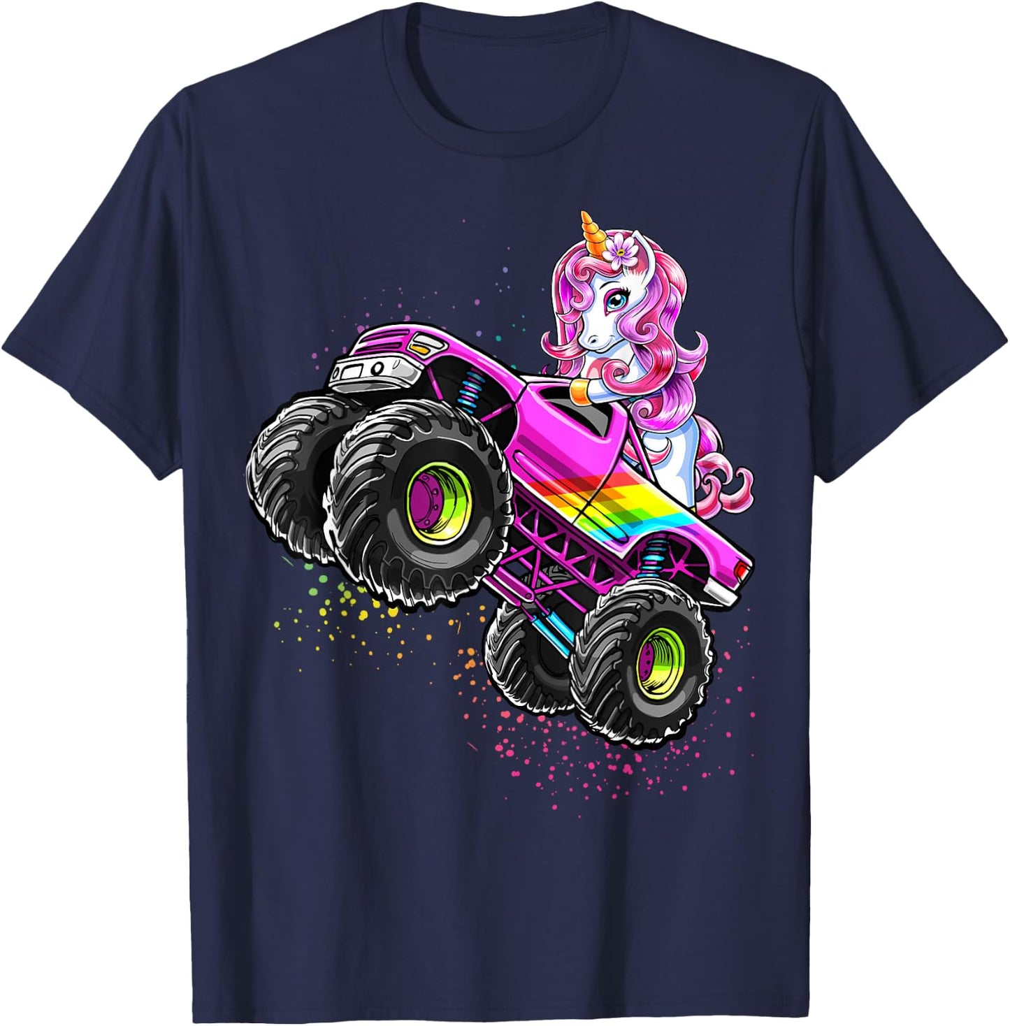 Monster Truck Unicorn Birthday Party Monster Truck Girl Gift T-Shirt - T-Shirt | Navy
