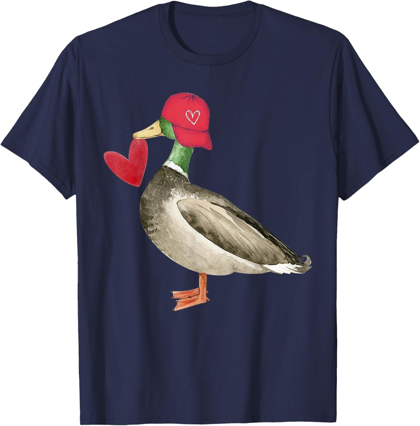 Valentine Mallard Duck Retro Groovy Hearts Valentine's Day T-Shirt - T-Shirt | Navy