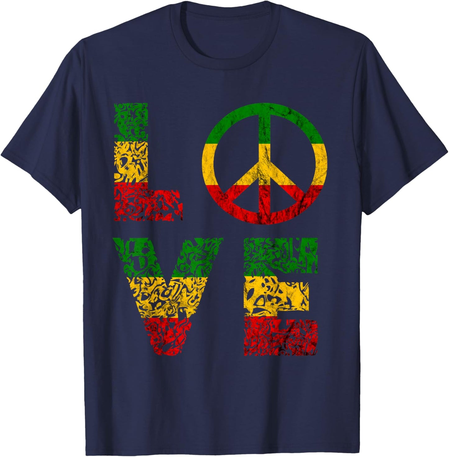 Reggae Peace Love Hippie Rasta Reggae Music Jamaica T-Shirt - T-Shirt | Navy