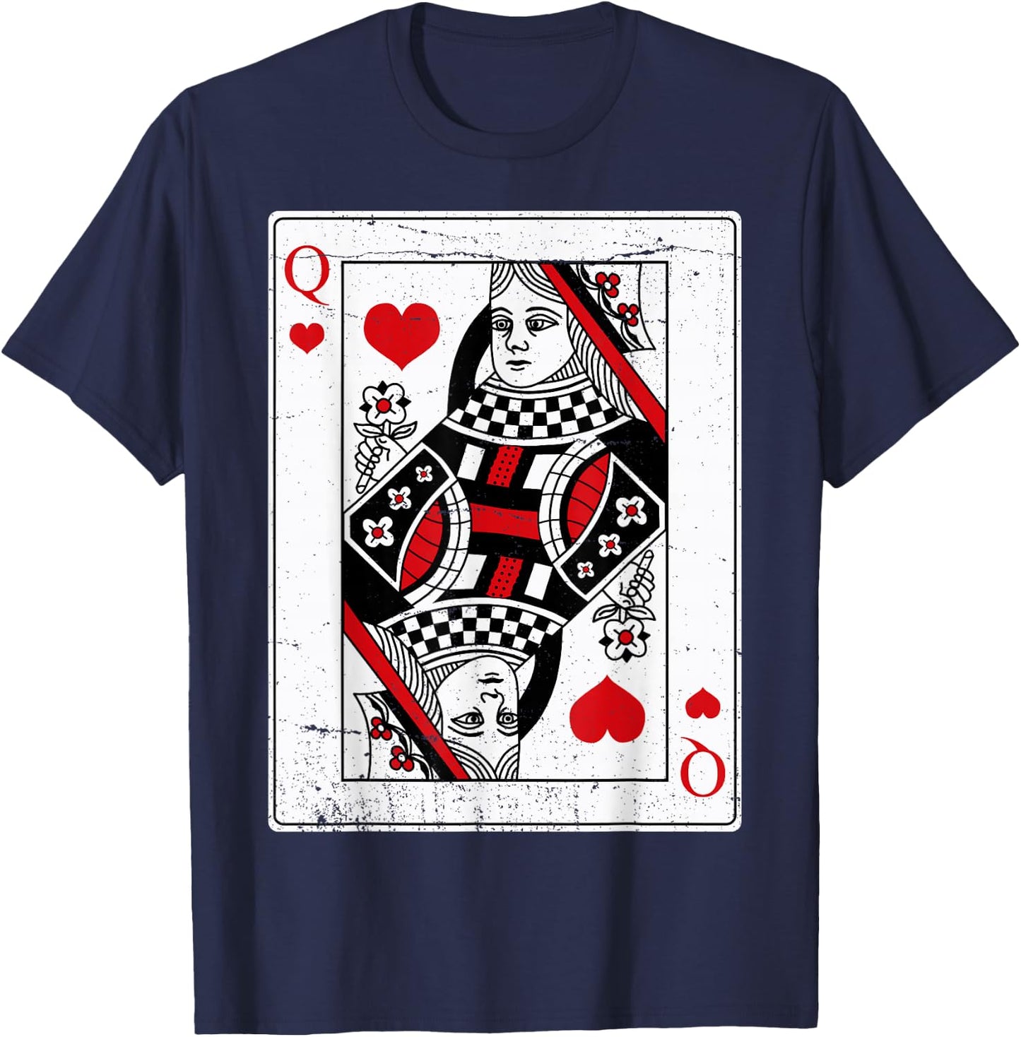 Queen Of Hearts Classic Card Game Icon Valentine Graphic T-Shirt - T-Shirt | Navy