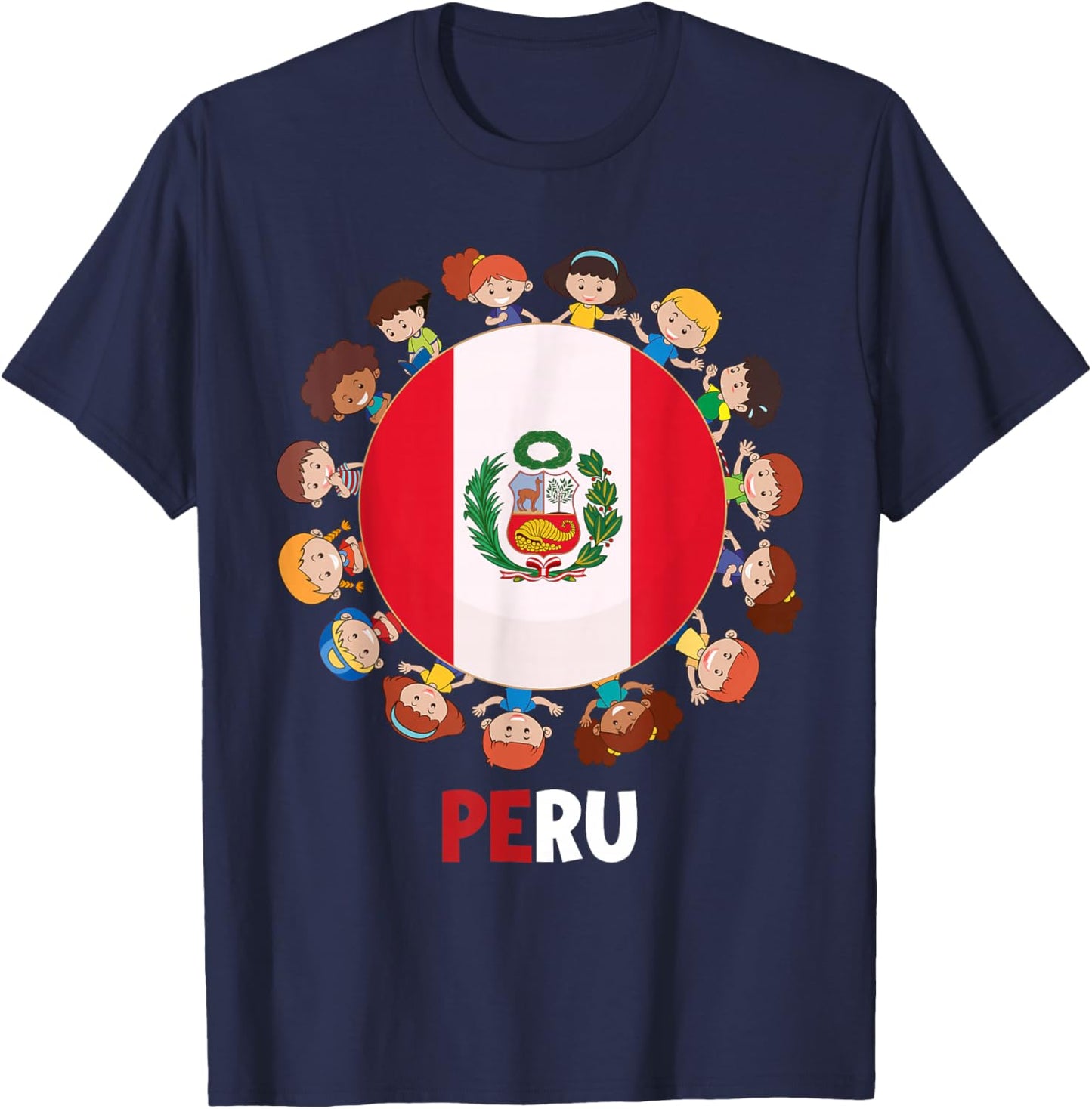 Peruvian Flag Hispanic Heritage Month Peru Kids Boys Girls T-Shirt - T-Shirt | Navy
