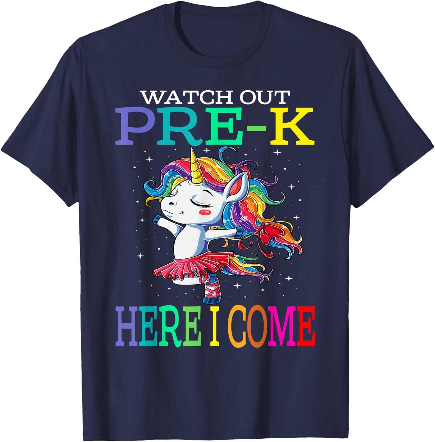 Watch Out Pre-K Here I Come Unicorn Back To School T-Shirt - T-Shirt | Navy
