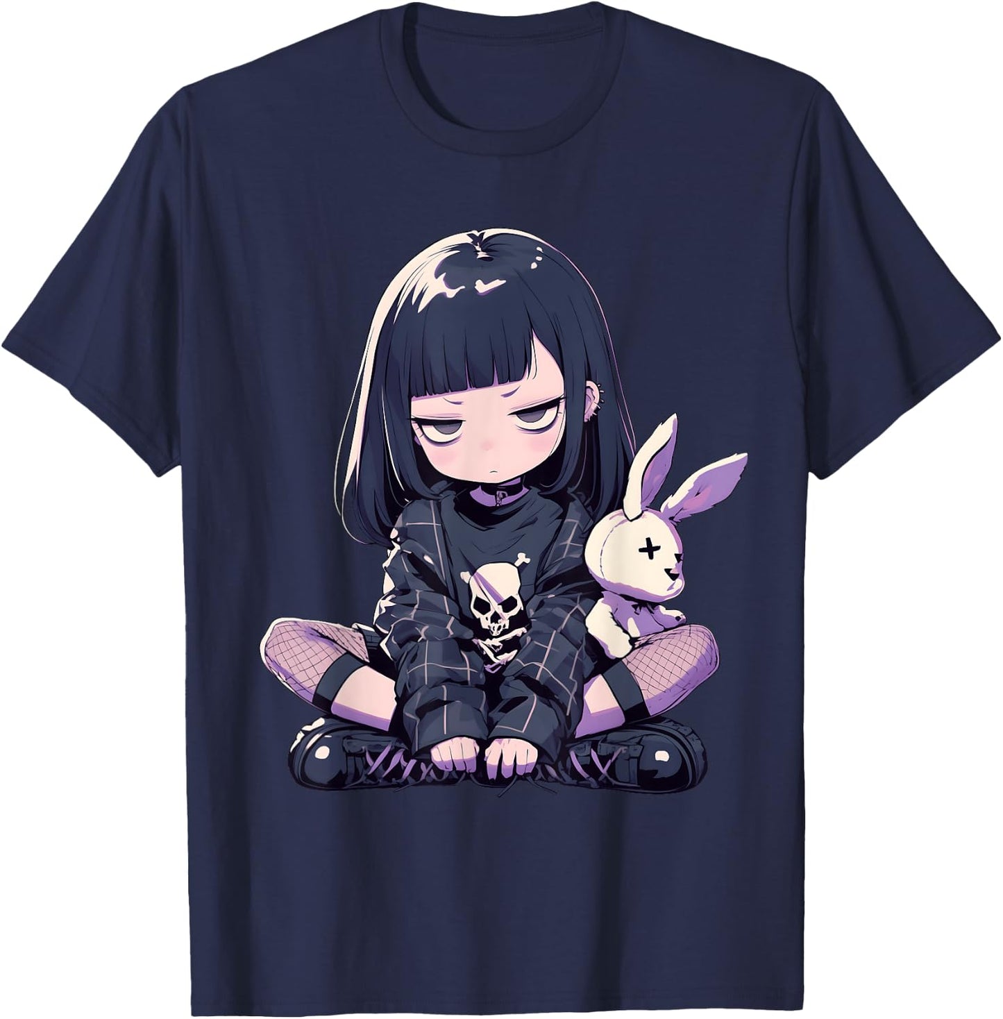 Grunge Goth Bunny Anime Girl Cute E-Girl Gothic Outfit T-Shirt - T-Shirt | Navy