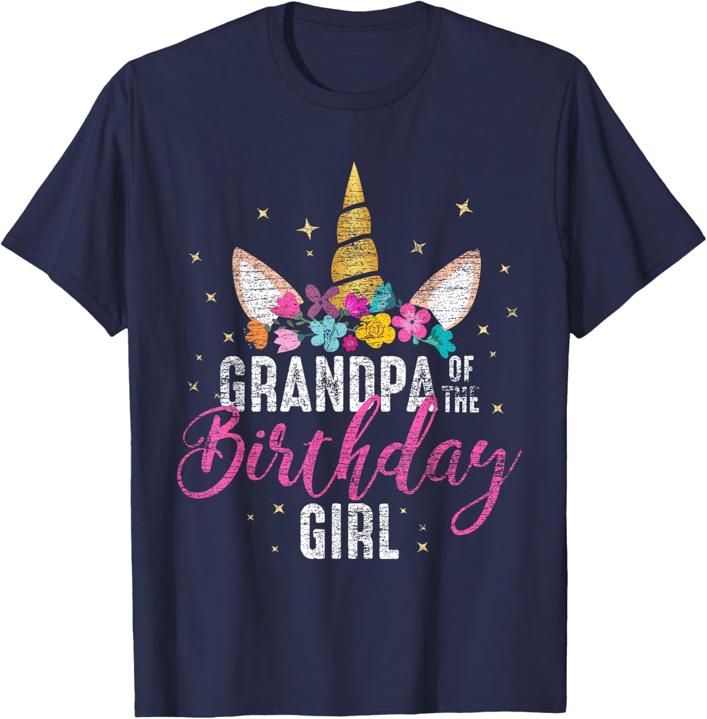 Grandpa Of The Birthday Girl Grandpa Gift Unicorn Birthday T-Shirt - T-Shirt | Navy