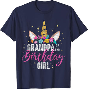 Grandpa Of The Birthday Girl Grandpa Gift Unicorn Birthday T-Shirt - T-Shirt | Navy
