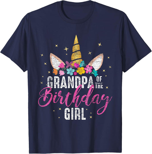 Grandpa Of The Birthday Girl Grandpa Gift Unicorn Birthday T-Shirt - T-Shirt | Navy