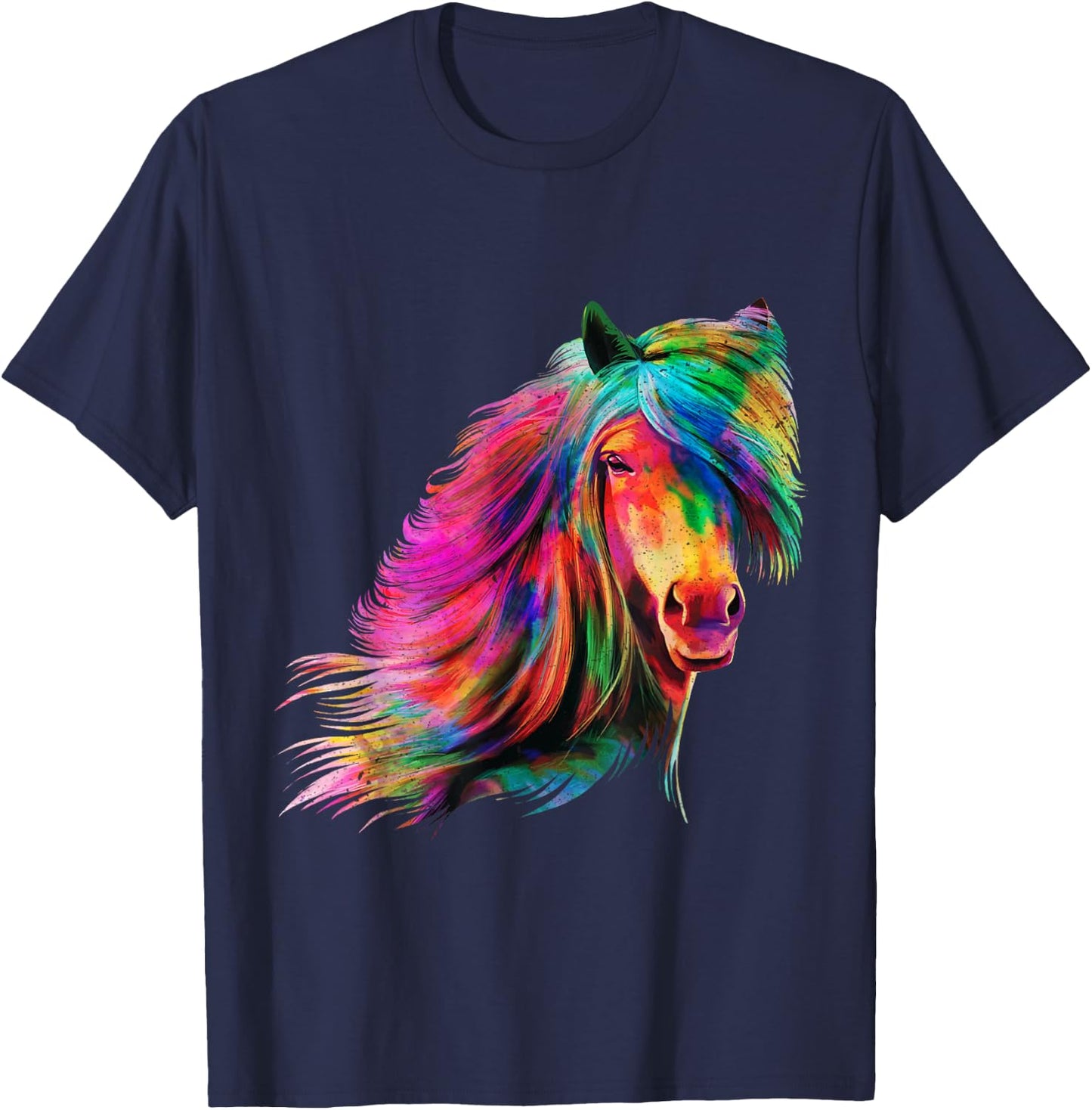 Horse Rainbow Watercolour Artistic Horse Design T-Shirt - T-Shirt | Navy