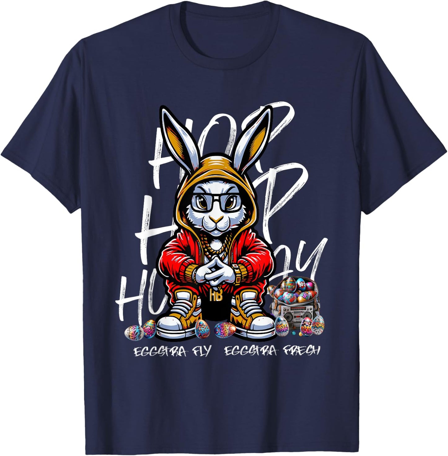 Easter Hip-Hop Bunny Street Style Rabbit with Beats T-Shirt - T-Shirt | Navy