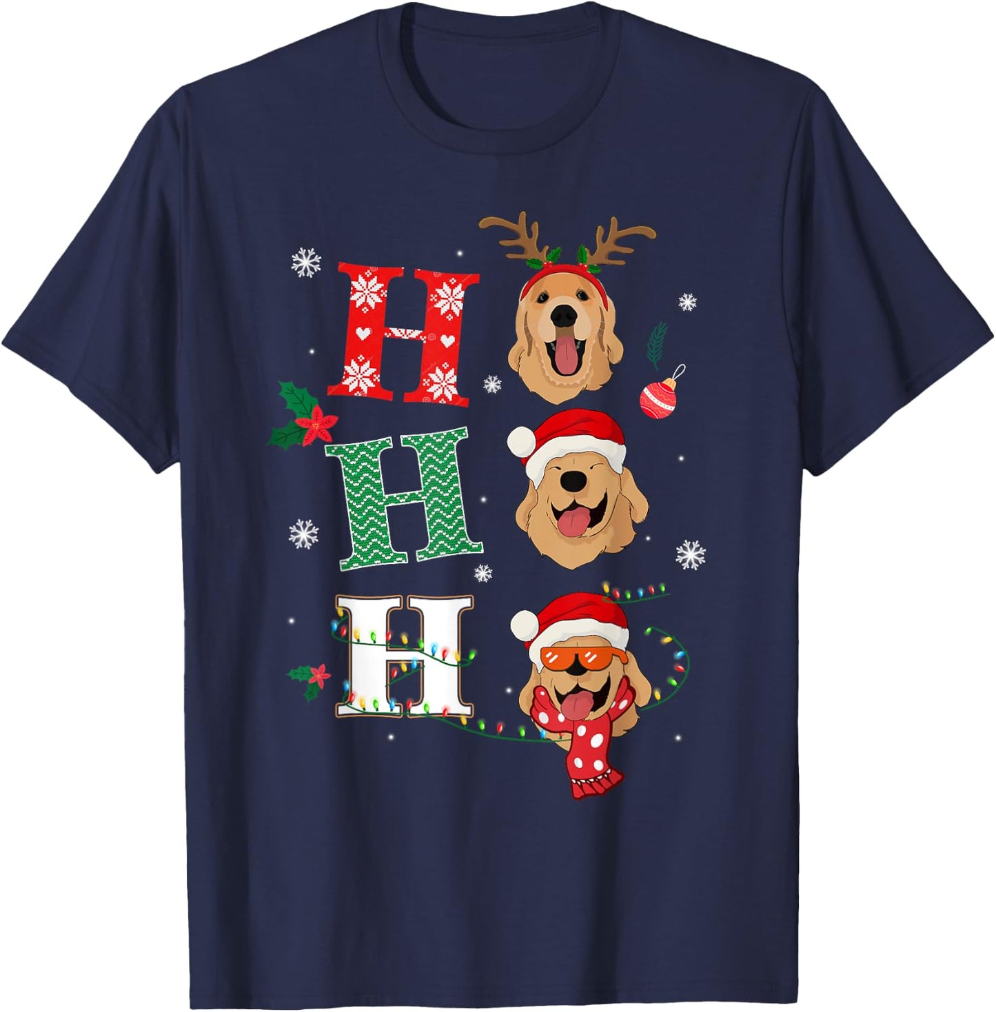 Ho Ho Ho Retrievers Golden Xmas Outfit Christmas Costume T-Shirt - T-Shirt | Navy