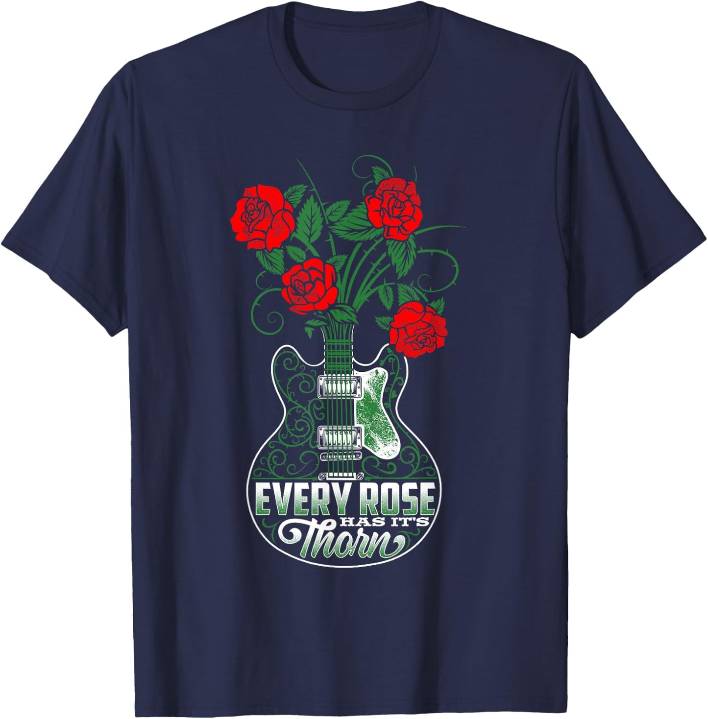 Every Rose Has It's Thorn Guitarist Roses and Guitar T-Shirt - T-Shirt | Navy