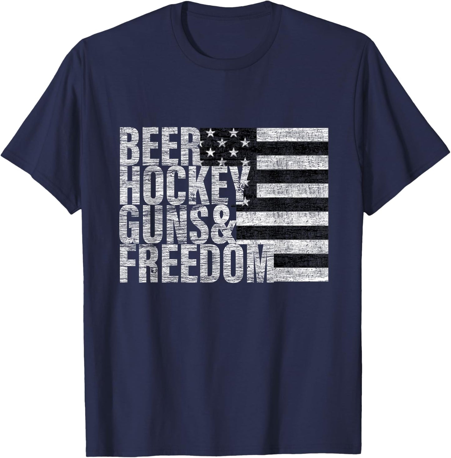 Beer Hockey Guns & Freedom T-Shirt - T-Shirt | Navy