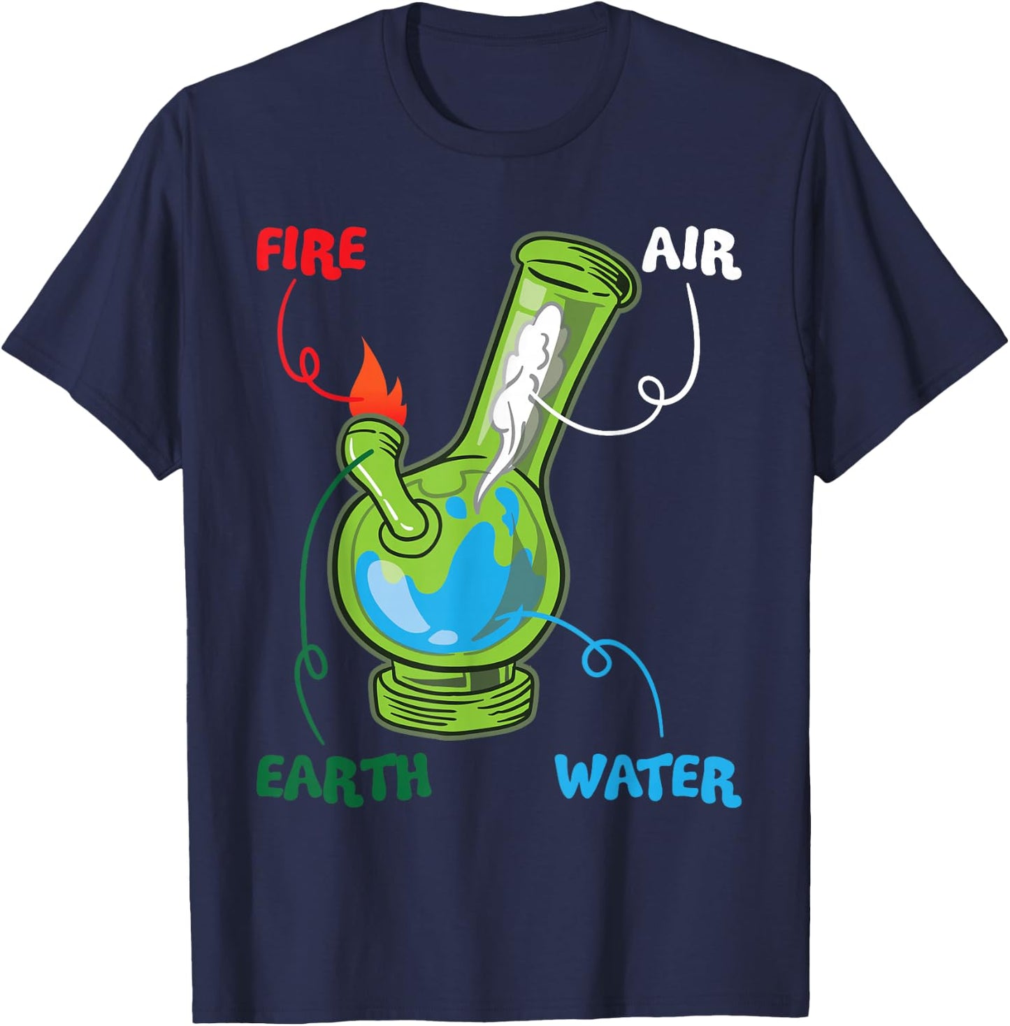 Bong Elements Fire Water Air Earth Cannabis Anatomy Fun T-Shirt - T-Shirt | Navy