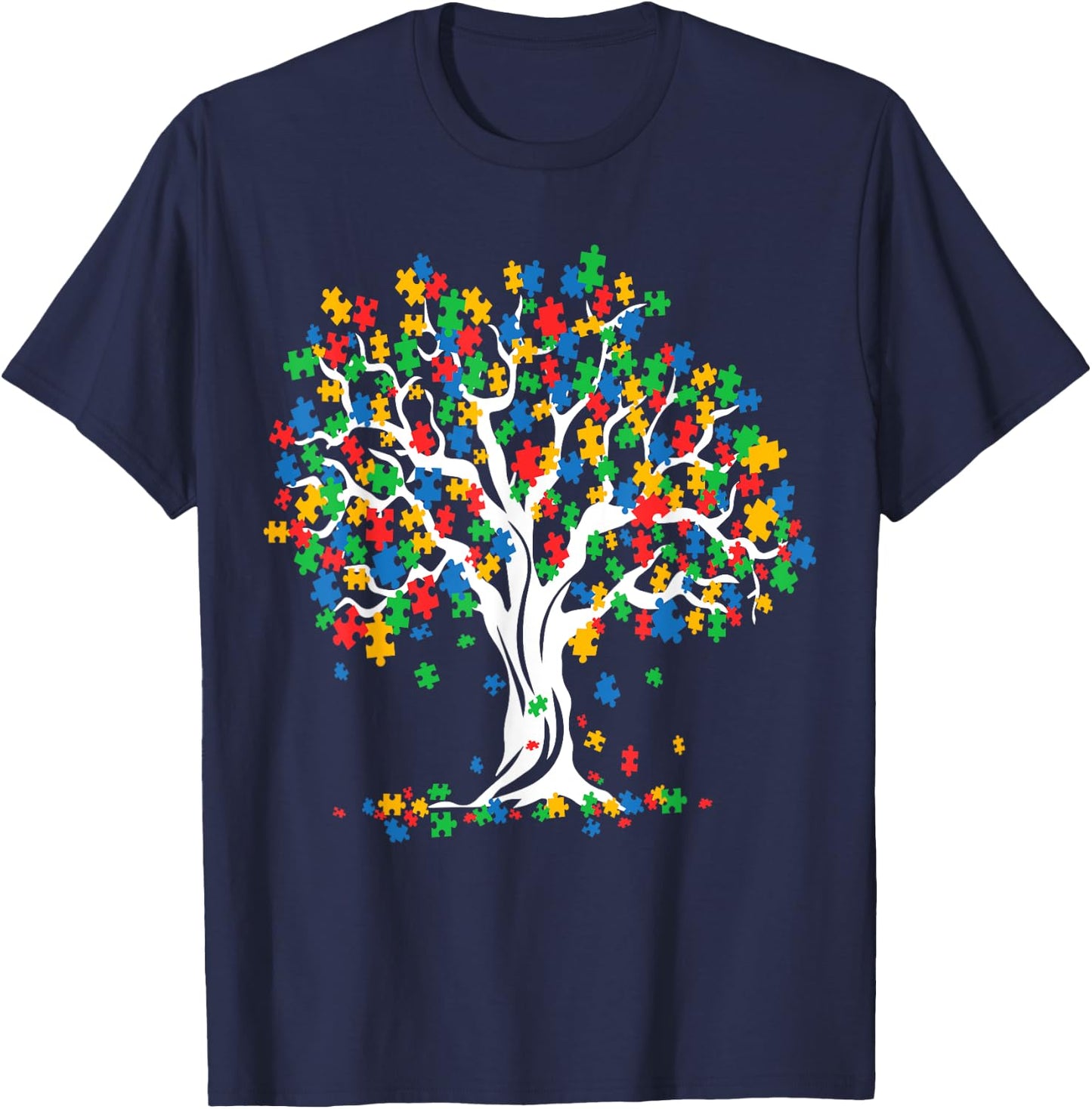 Tree Of Life Autism Awareness Month Funny ASD Supporter Gift T-Shirt - T-Shirt | Navy