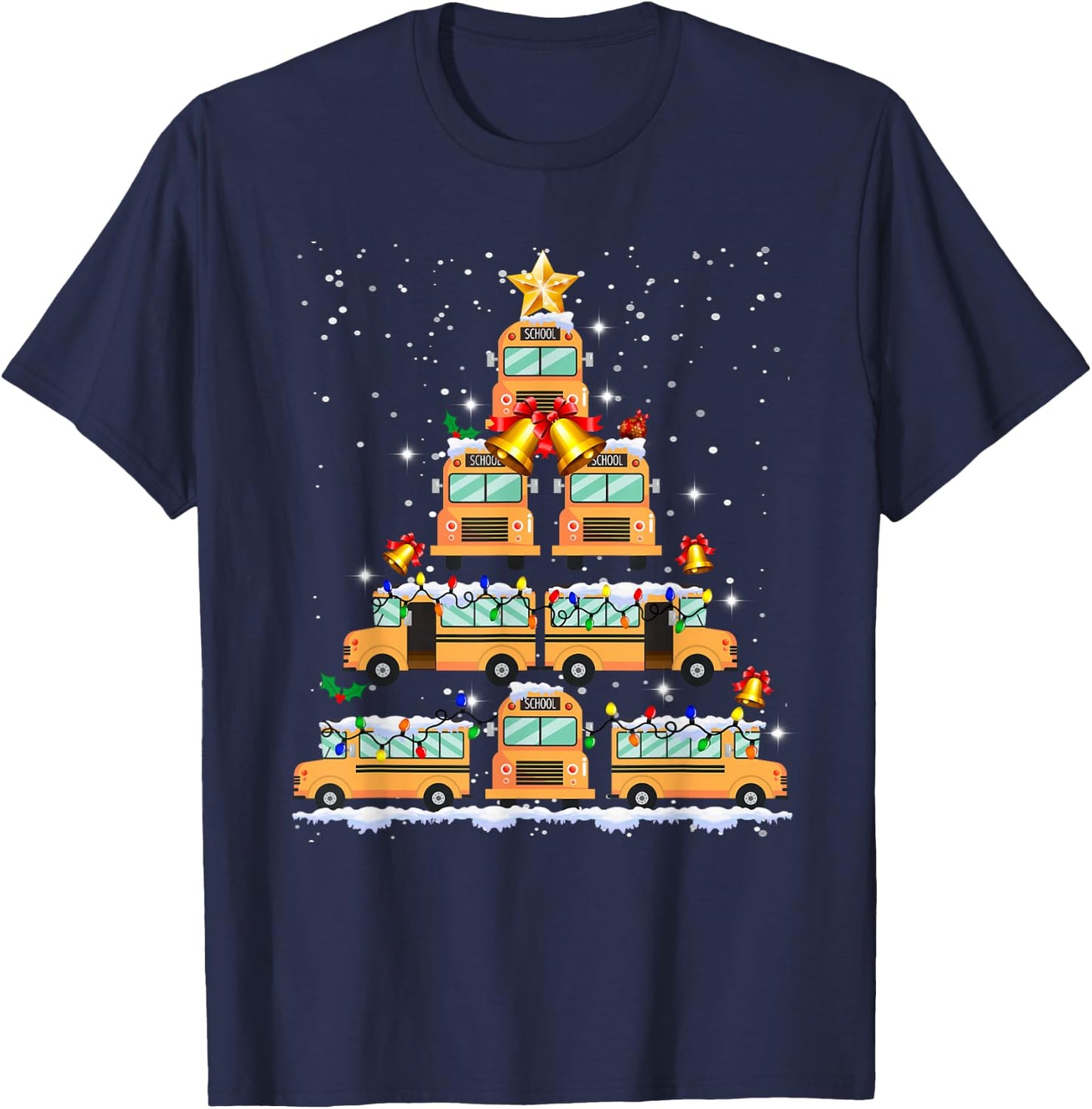 Funny School Bus Christmas Tree T-Shirt - T-Shirt | Navy