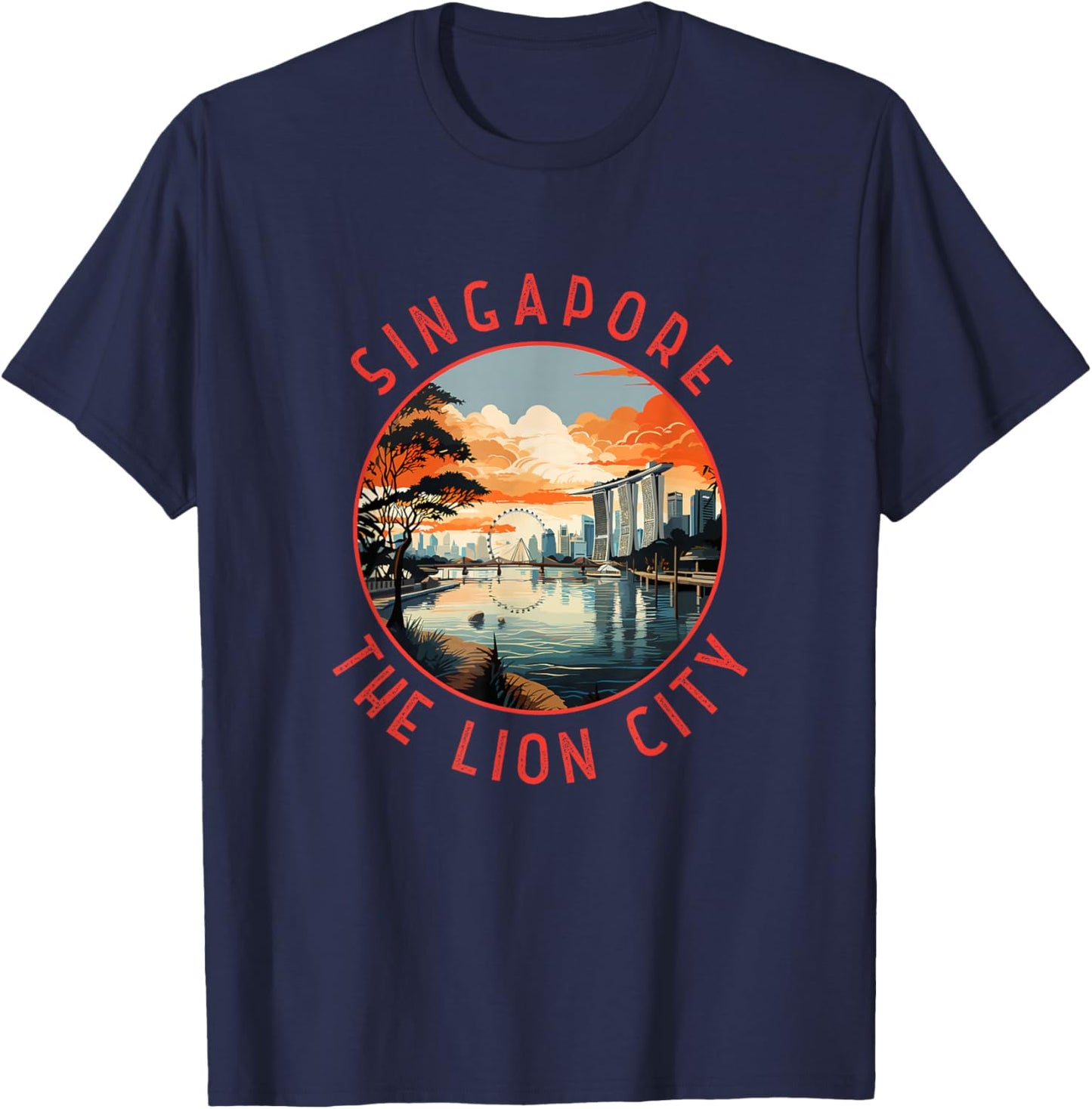 Singapore Retro Distressed Circle Retro T-Shirt - T-Shirt | Navy
