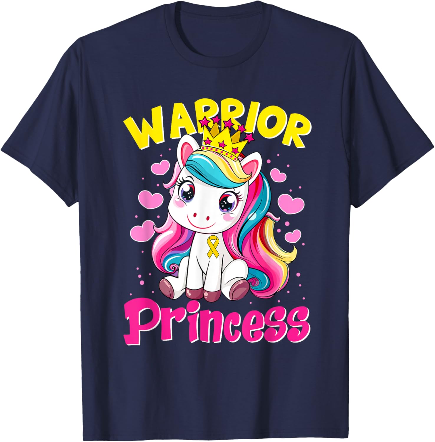 Warrior Princess Unicorn Girls Childhood Cancer Awareness T-Shirt - T-Shirt | Navy