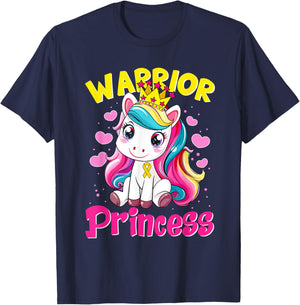 Warrior Princess Unicorn Girls Childhood Cancer Awareness T-Shirt - T-Shirt | Navy