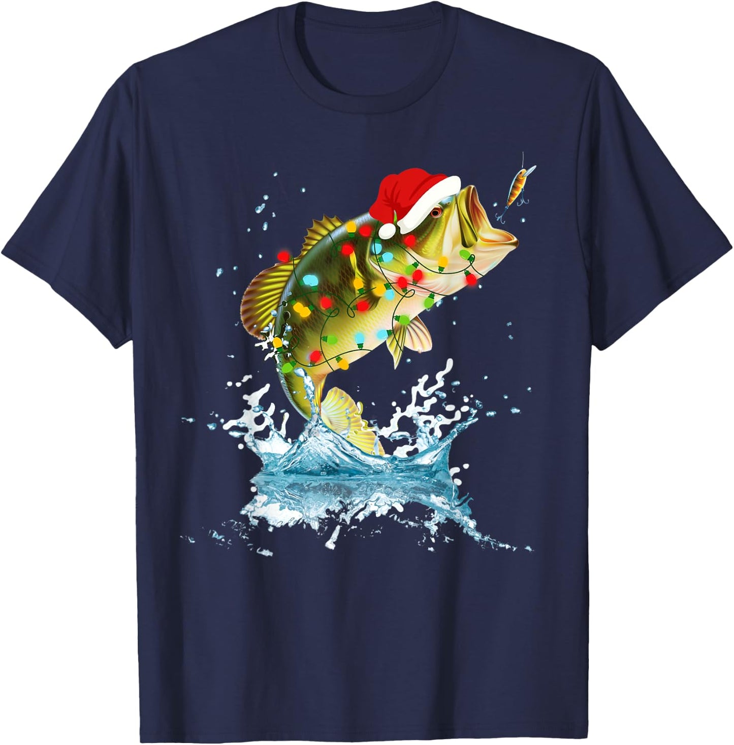 Funny Bass Fishing Santa Hat Christmas Pajama Fishermen Fish T-Shirt - T-Shirt | Navy