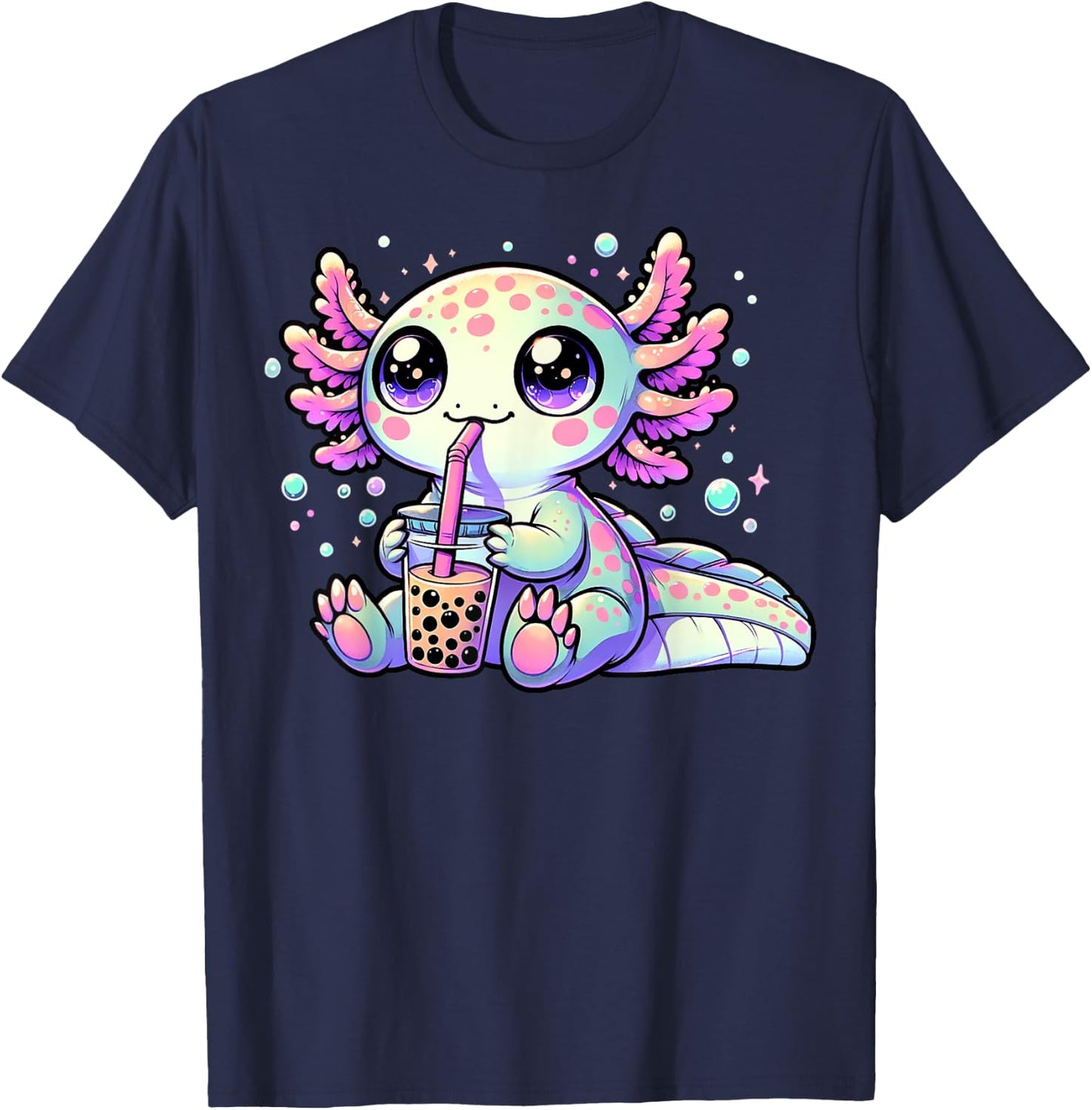 Axolotl Bubble Boba Tea Kawaii Anime Gifts Women, Men, Kids T-Shirt - T-Shirt | Navy