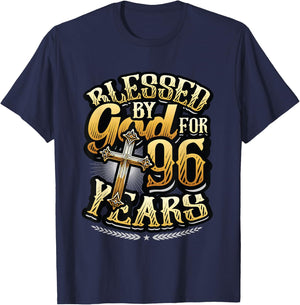 Blessed By God For 96 Years Religious Themed 96th Birthday T-Shirt - T-Shirt | Navy
