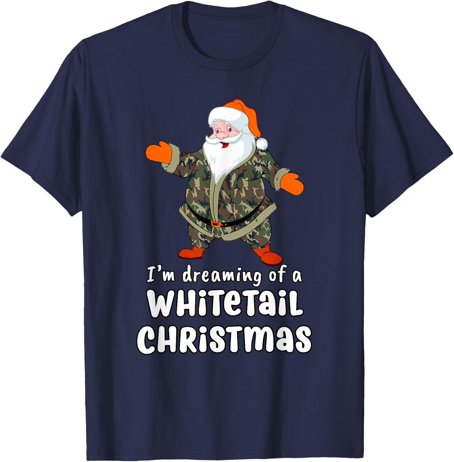 Deer Hunting Whitetail Christmas Camo Santa T-Shirt - T-Shirt | Navy
