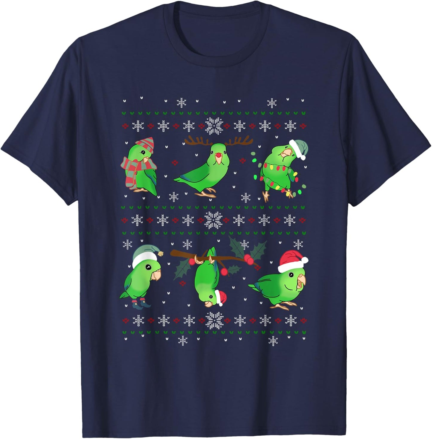 Ugly Christmas Green Parrotlet Birb memes Parrot owner T-Shirt - T-Shirt | Navy