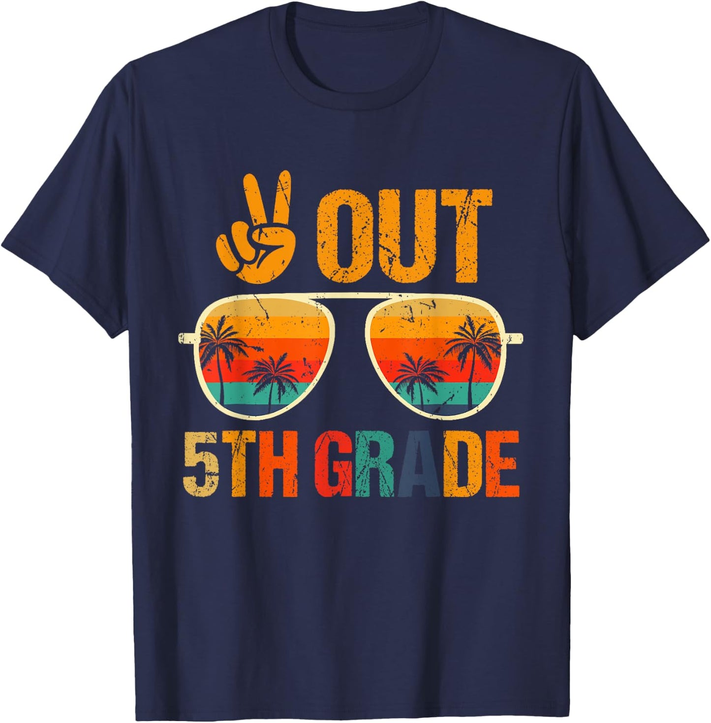 Retro Peace Out 5th Grade Groovy Happy Last Day Of School T-Shirt - T-Shirt | Navy