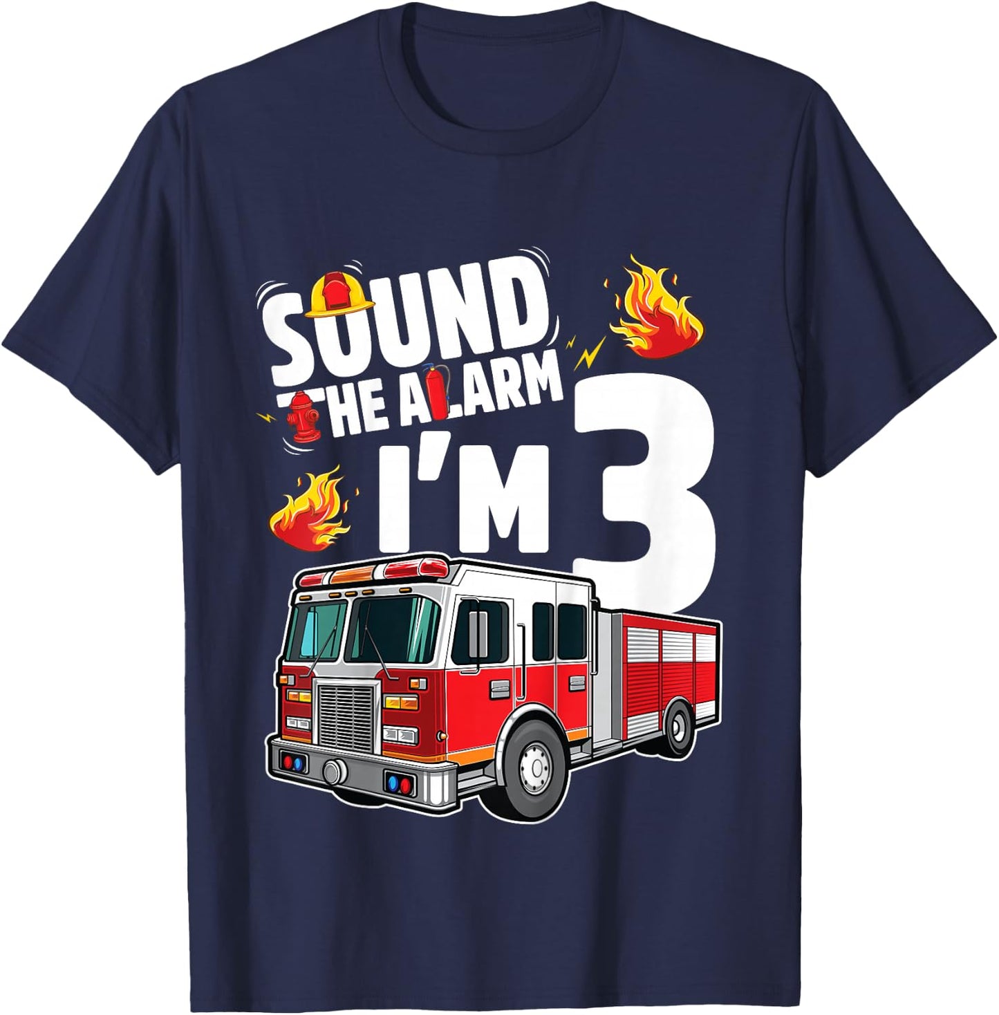 Fire Truck 3rd Birthday Boy Firefighter 3 Year Old T-Shirt - T-Shirt | Navy