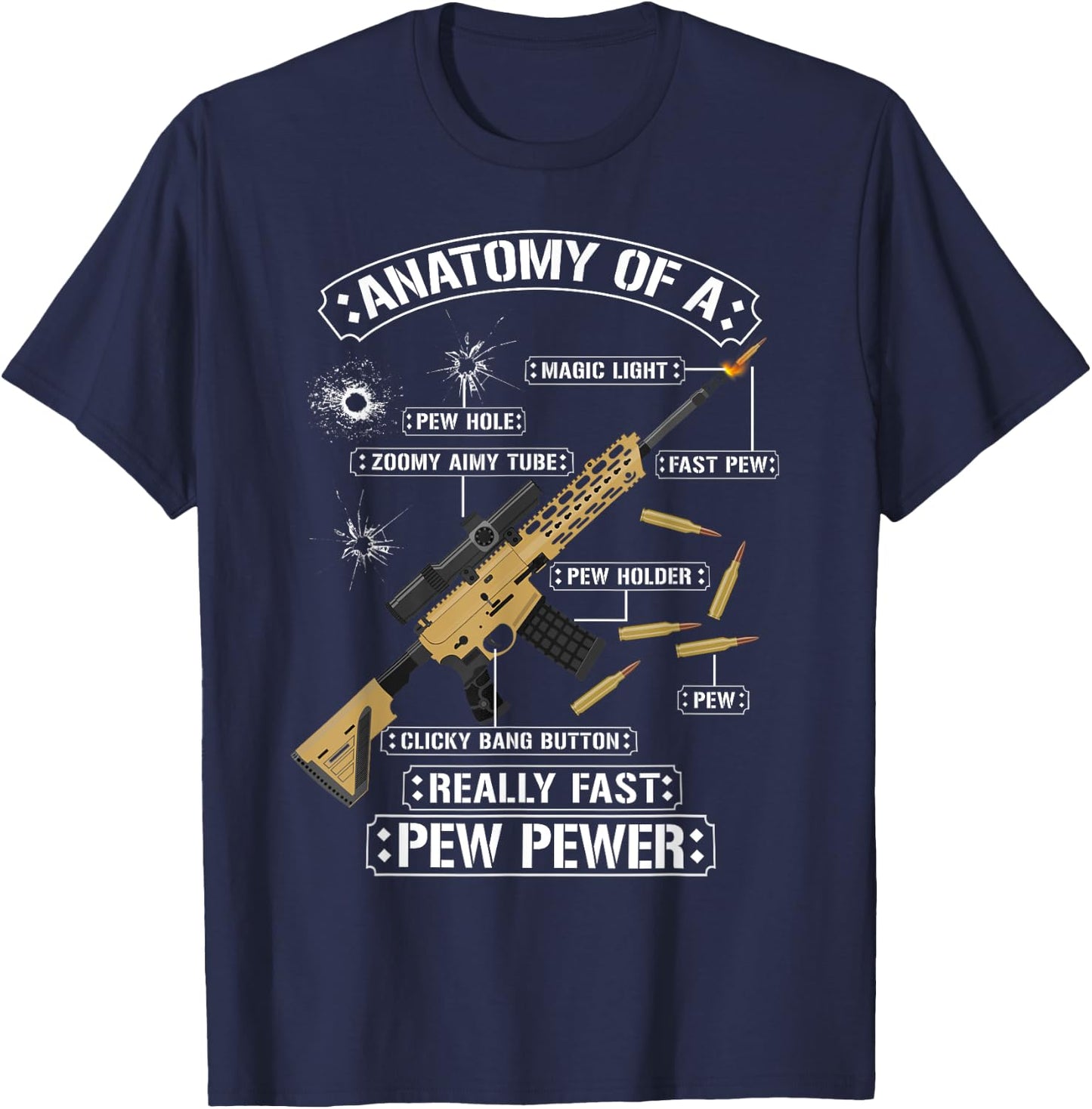 Sarcastic Funny Anatomy Of A Rifle Gun Graphic - Gun Lovers T-Shirt - T-Shirt | Navy
