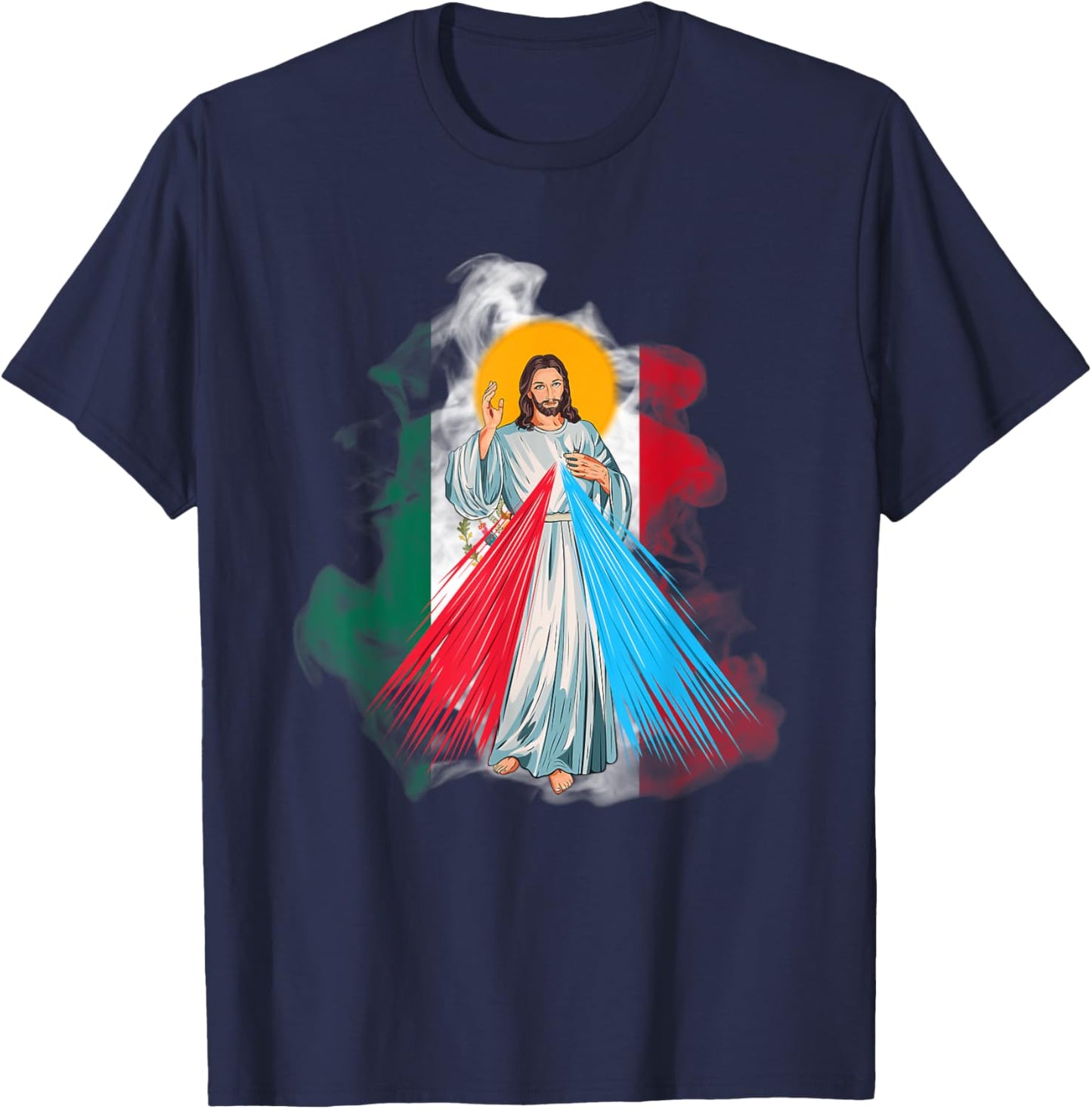 Mercy of JESUS CHRIST with the flag of Mexico. Christian T-Shirt - T-Shirt | Navy