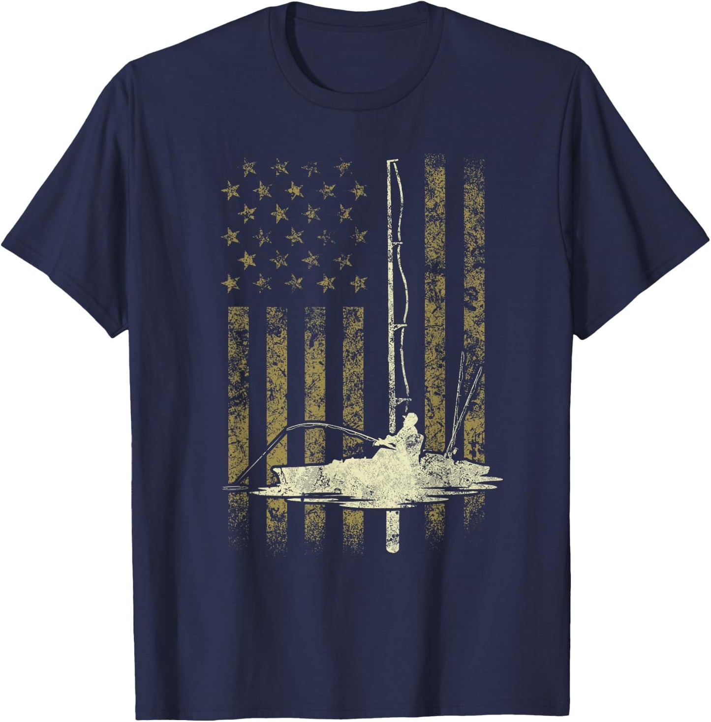Funny Vintage USA Flag Kayak Fishing Gift Women Men T-Shirt - T-Shirt | Navy