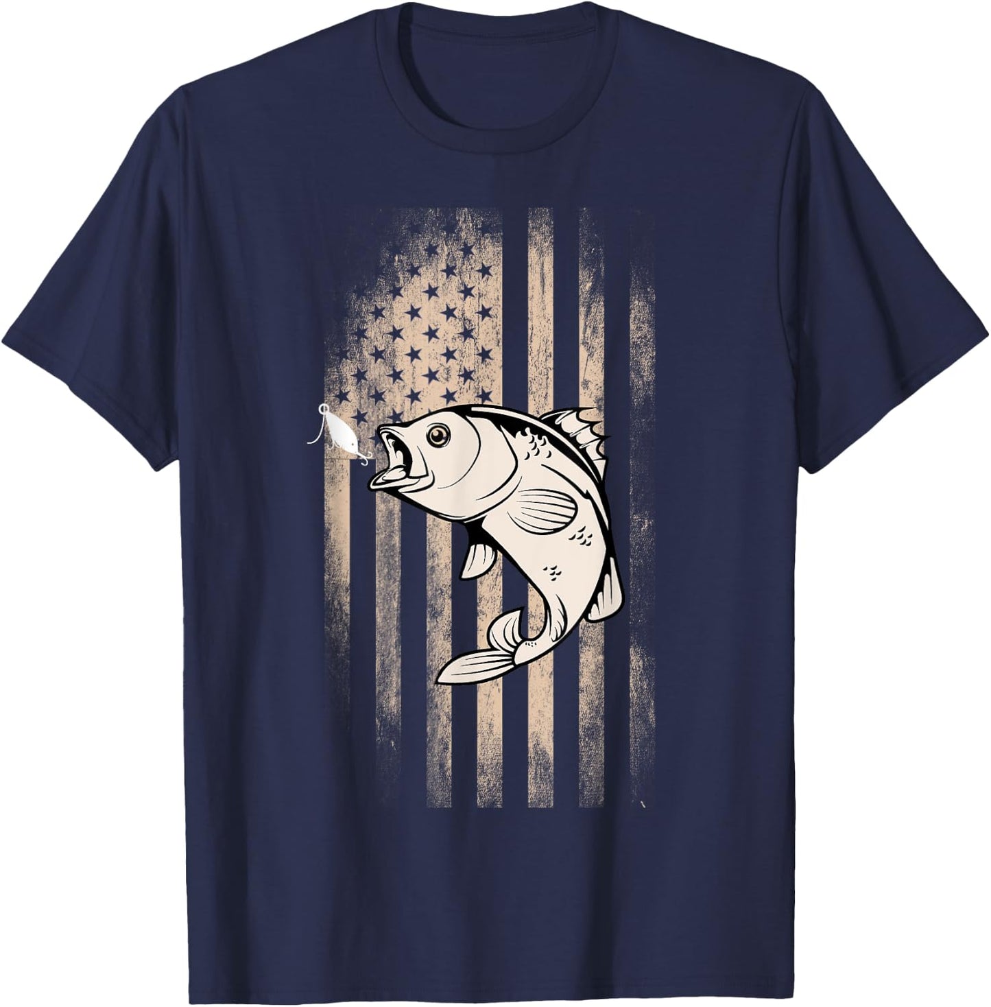 American Flag Fishing Patriotic T-Shirt - T-Shirt | Navy