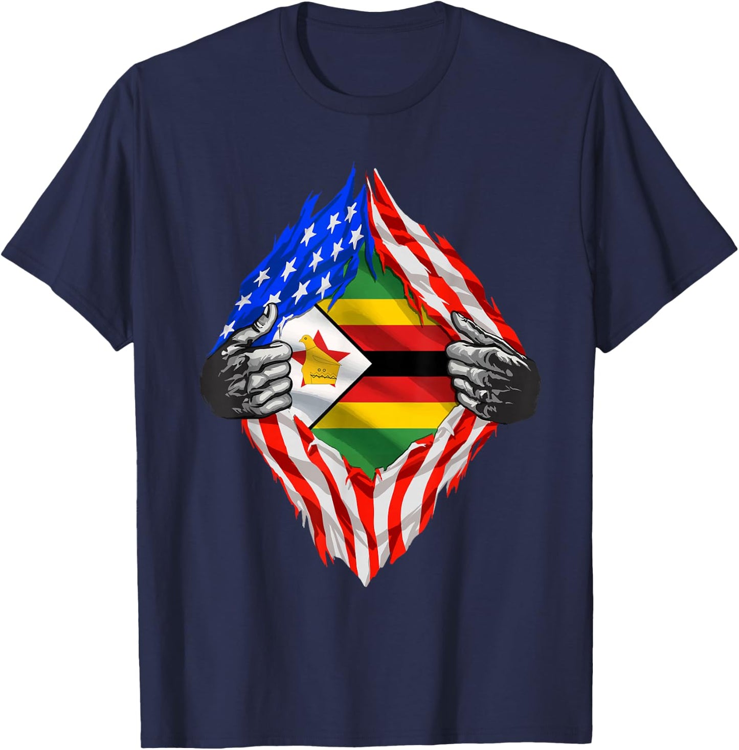 Super Zimbabwean Heritage Proud Zimbabwe Roots USA Flag T-Shirt - T-Shirt | Navy