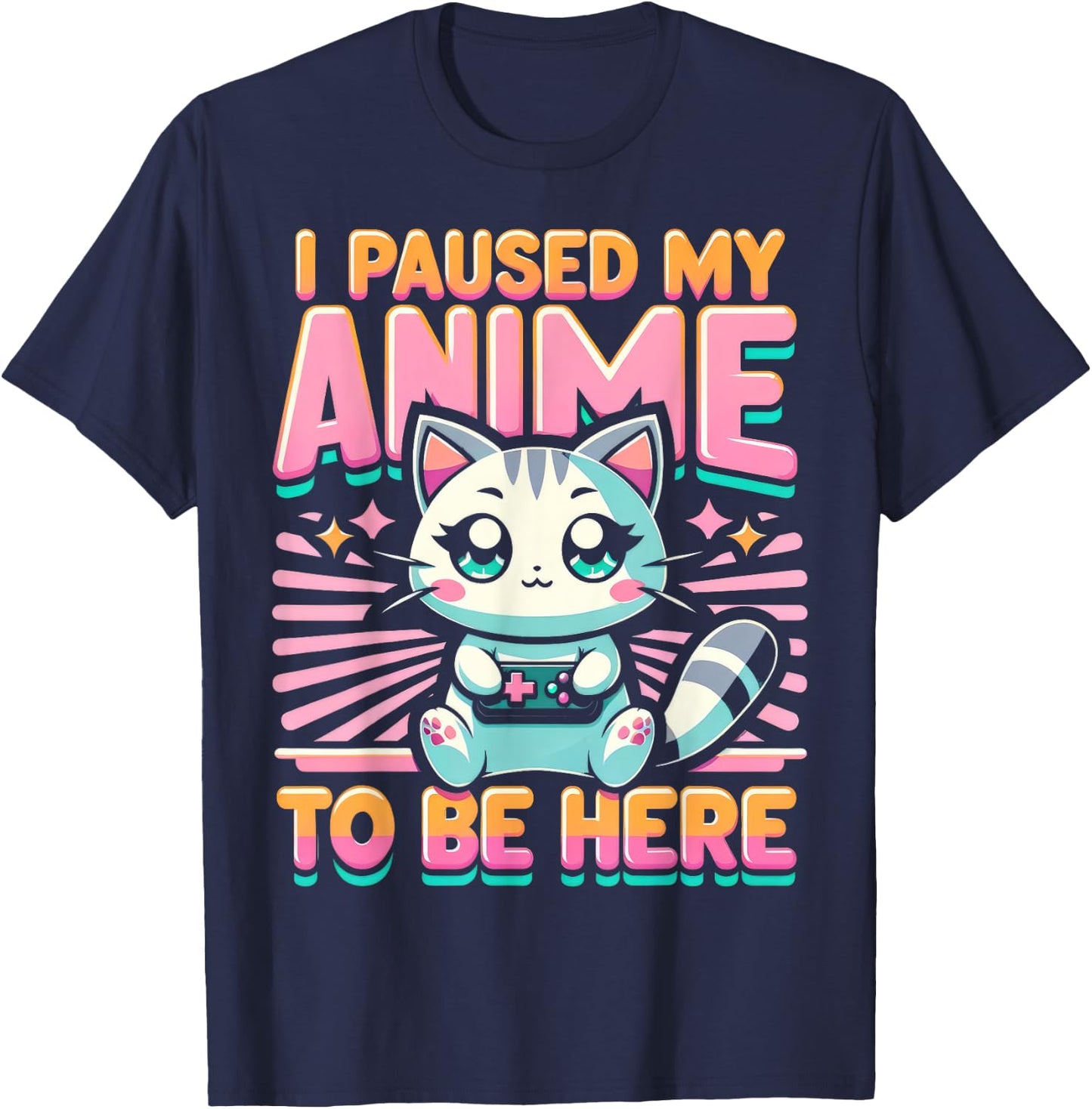 Cute Anime Cat I Paused My Anime Japanese Kawaii Neko Men Women Kids T-Shirt - T-Shirt | Navy