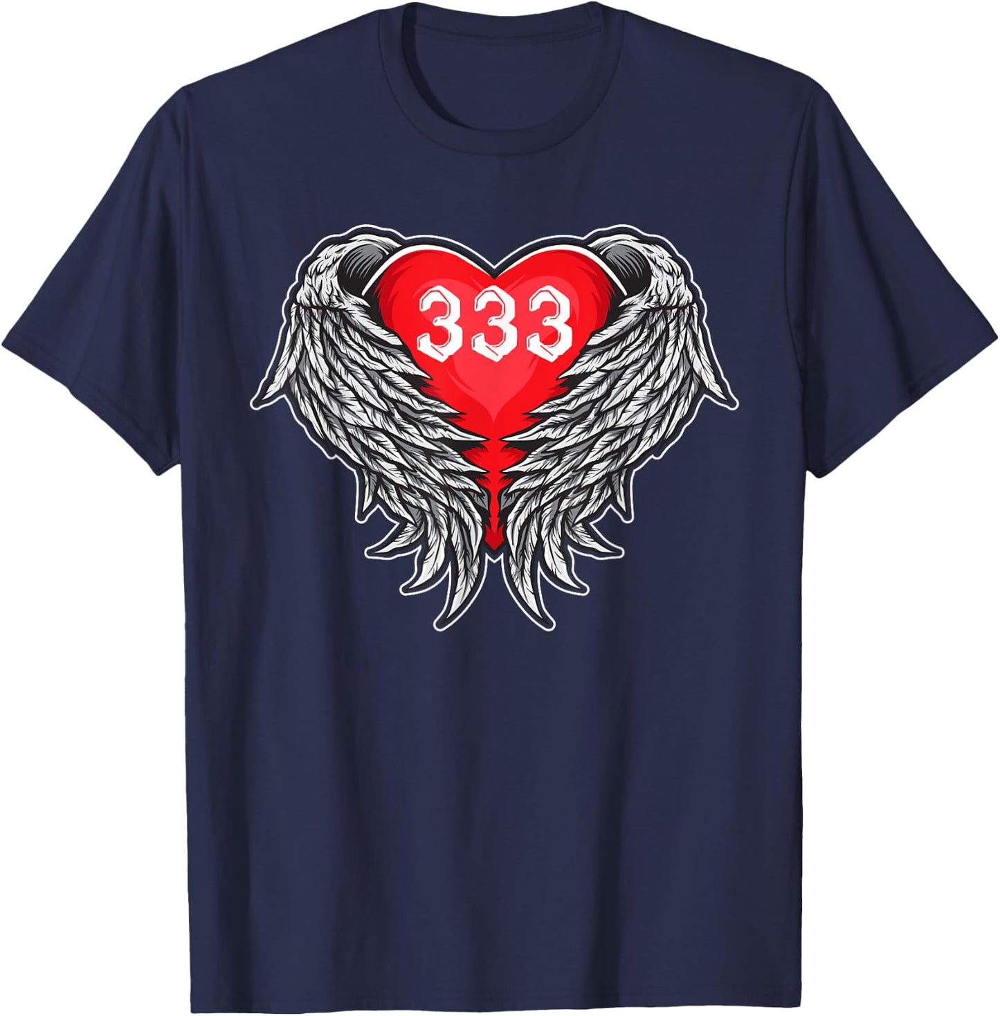 Angel Number 333 With Heart And Wings Of Angel T-Shirt - T-Shirt | Navy