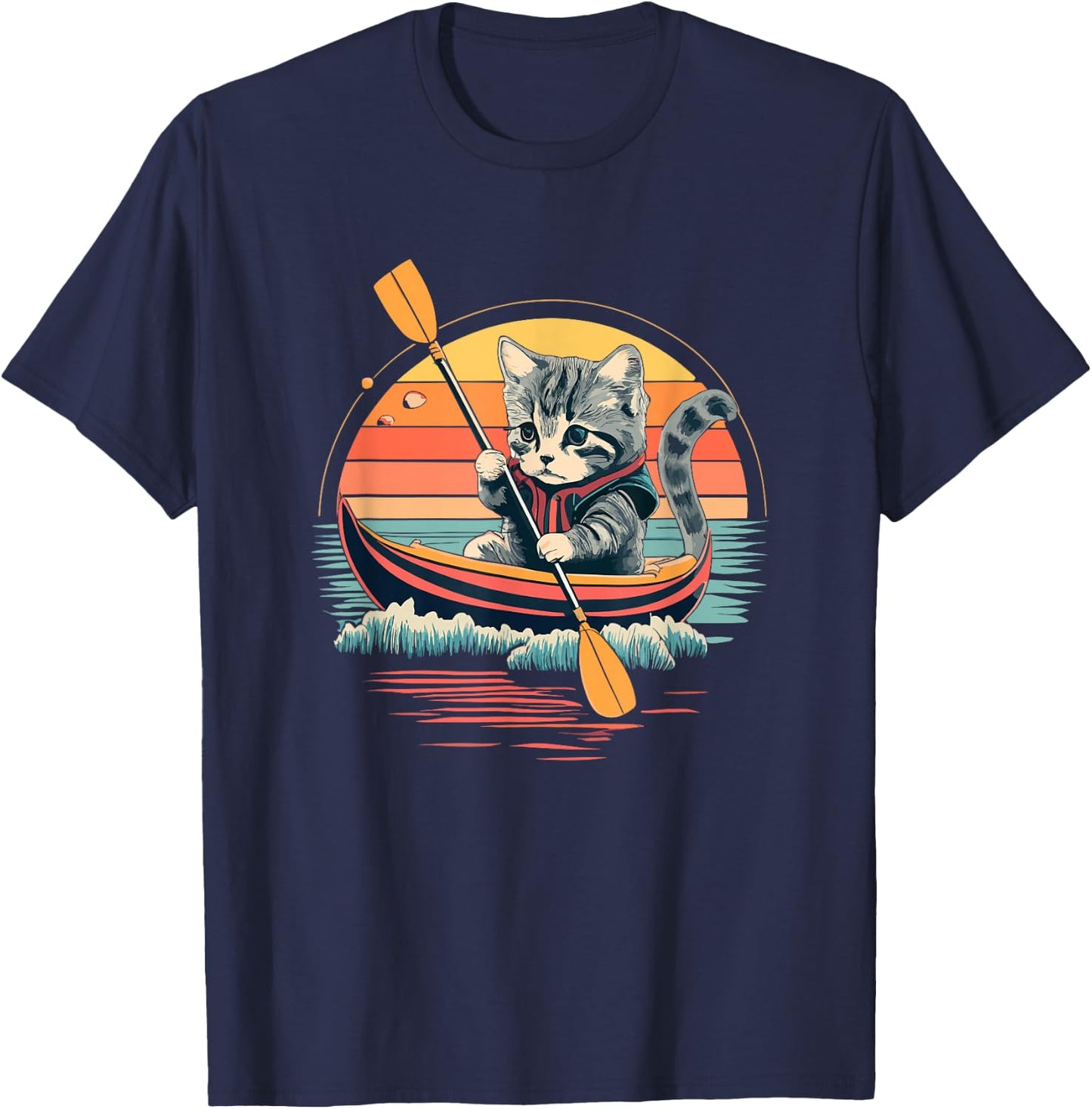 Cute Cat Kayak Funny Outdoor Boating Canoeing Kayaking Women Kids T-Shirt - T-Shirt | Navy