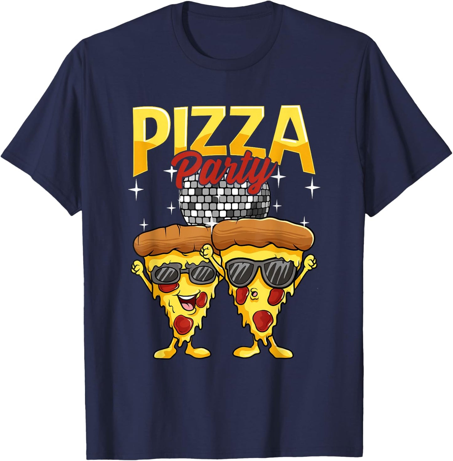 Funny Pizza Party Disco Ball Sunglass Wearing Slice Of Pizza T-Shirt - T-Shirt | Navy