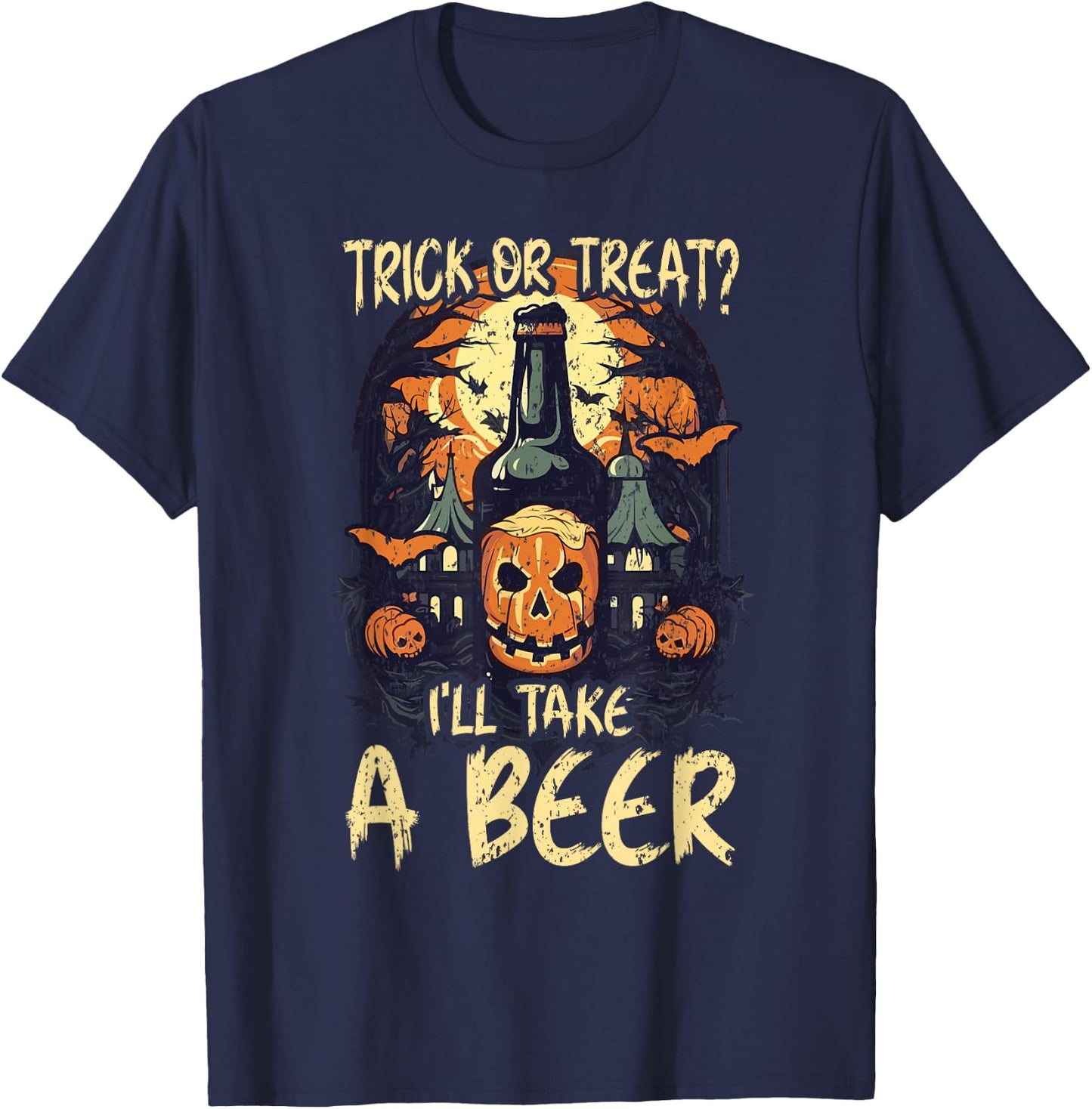 Halloween Beer Drinker Trick Or Treat Spooky Alcoholic T-Shirt - T-Shirt | Navy