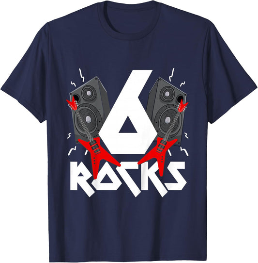 6 Rocks Birthday Party 6 Year Old Rock N Roll Star 6th Gift T-Shirt - T-Shirt | Navy