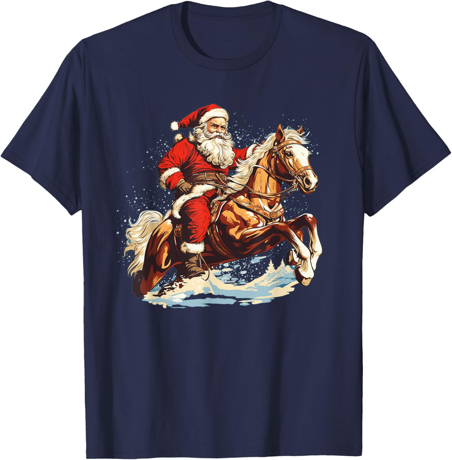 Funny Riding Santa on Horse for Christmas Eve T-Shirt - T-Shirt | Navy