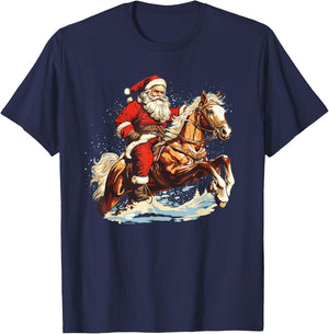 Funny Riding Santa on Horse for Christmas Eve T-Shirt - T-Shirt | Navy